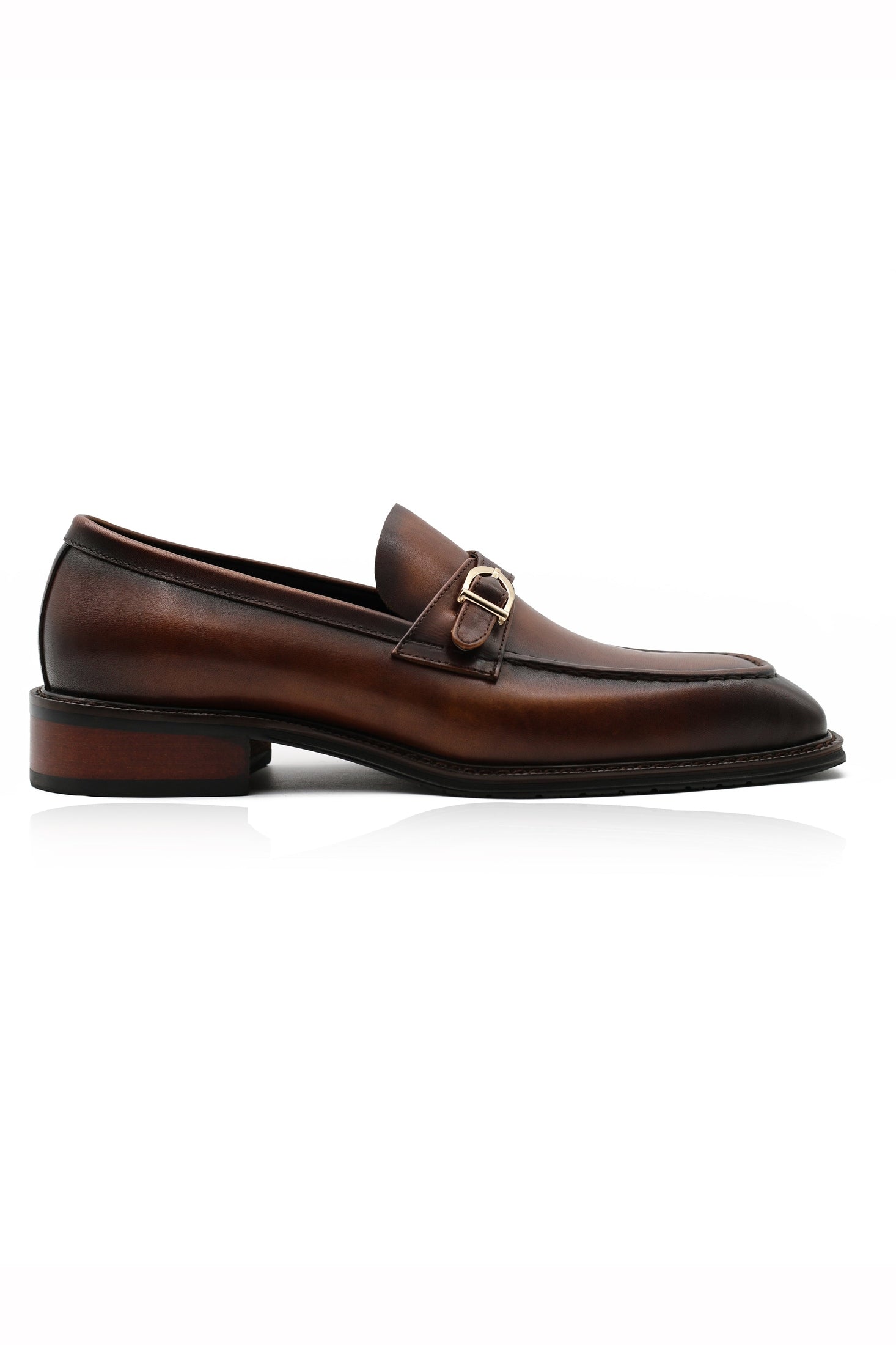 POLISHED BROWN LEATHER SINGLE MONK SHOES
