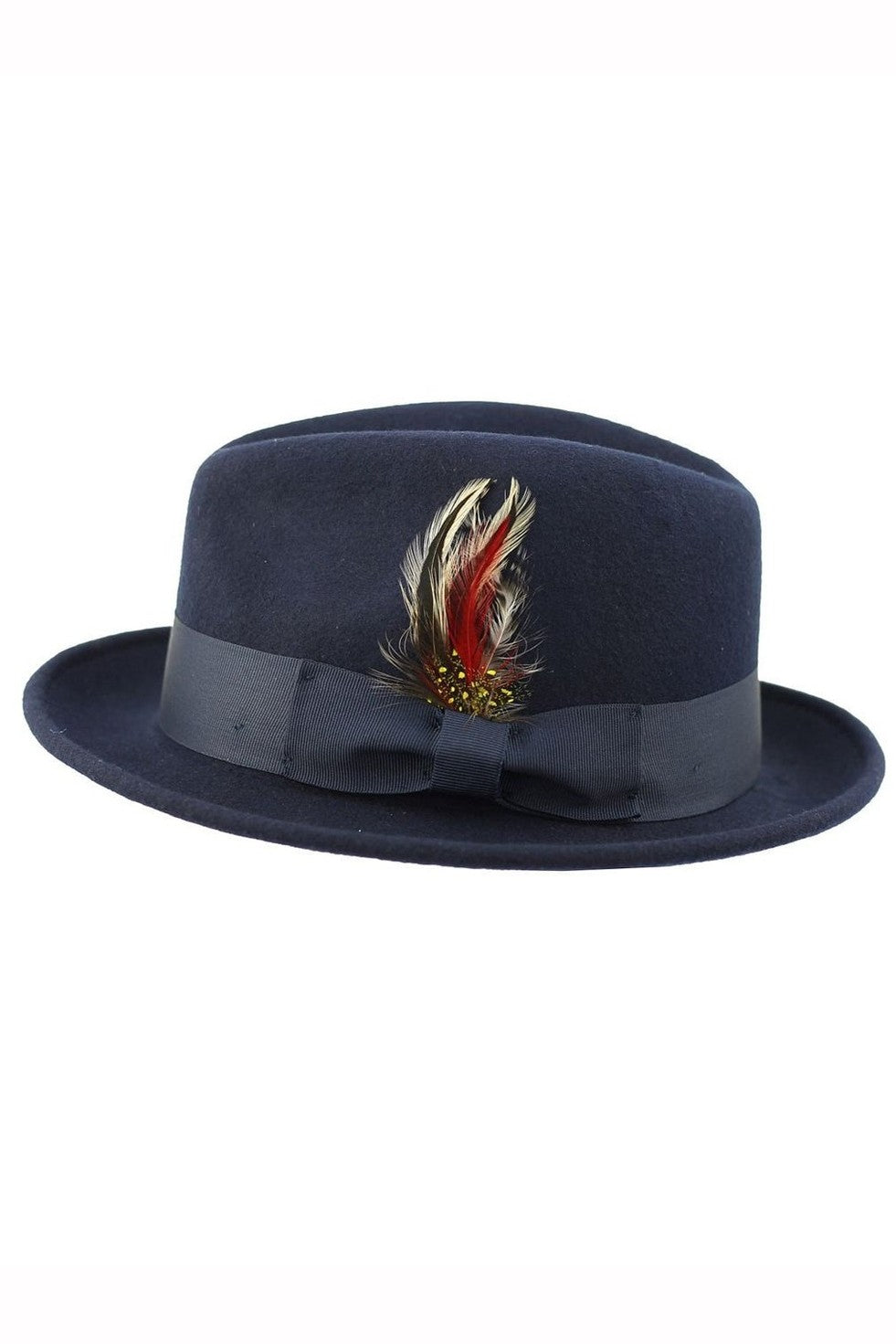 Feather Navy Hat 100% Felt Wool Crushable Fedora Brim - CC308