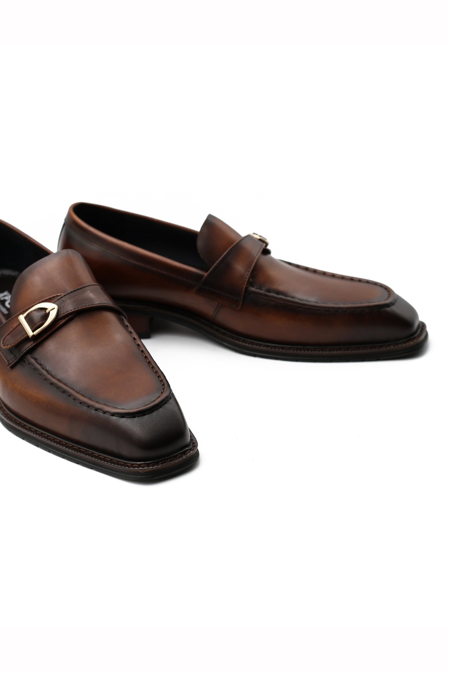 POLISHED BROWN LEATHER SINGLE MONK SHOES