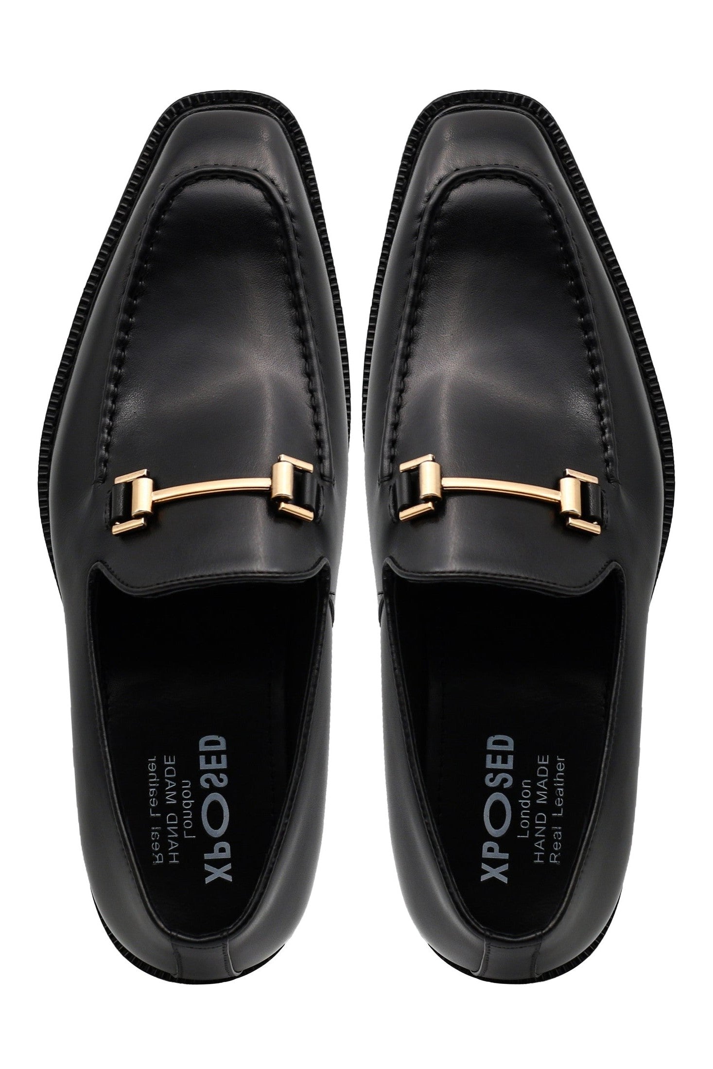 BLACK POLISHED LEATHER SNAFFLE BIT DRESS LOAFERS