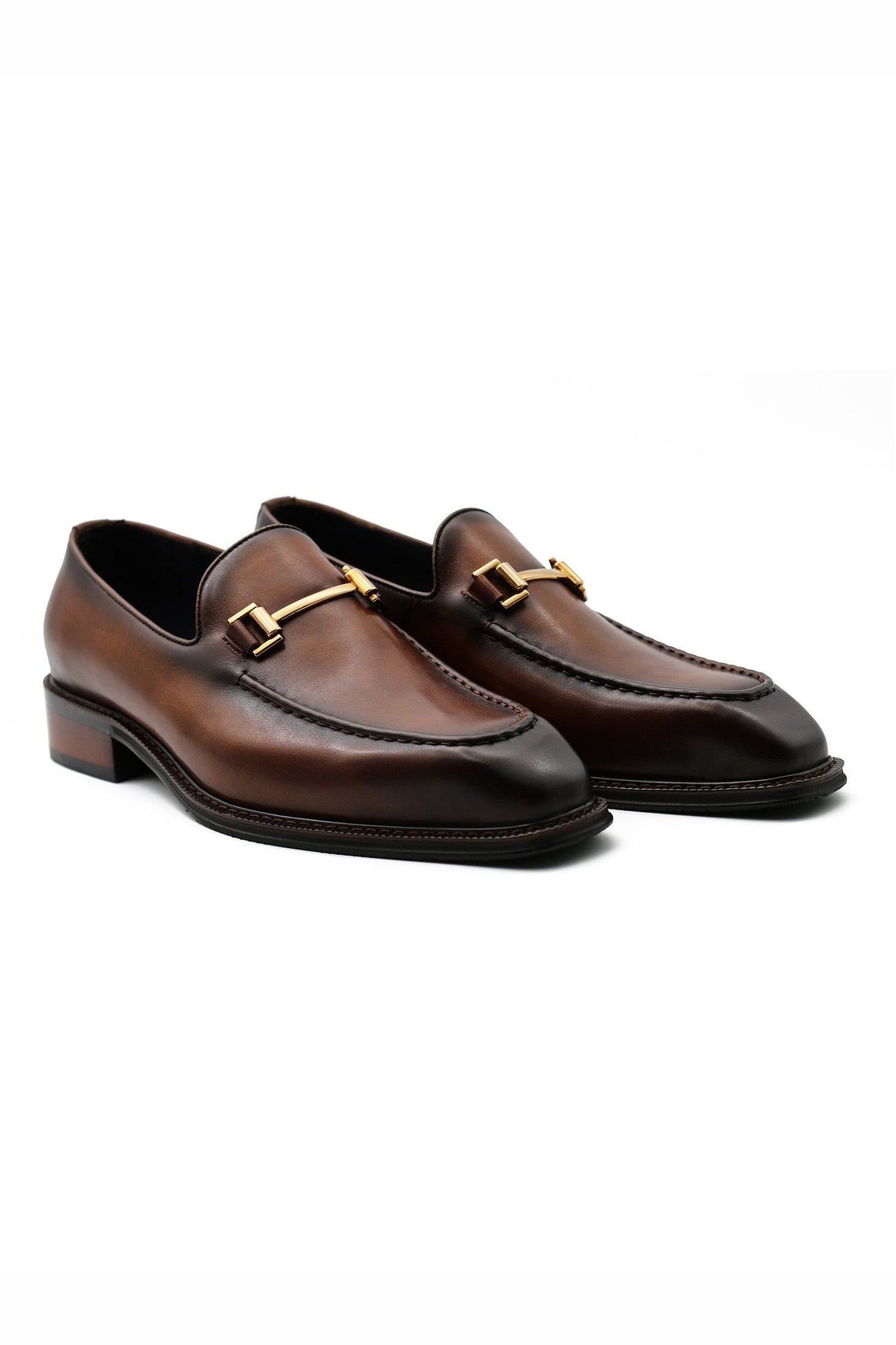 BROWN POLISHED LEATHER SNAFFLE BIT DRESS LOAFERS