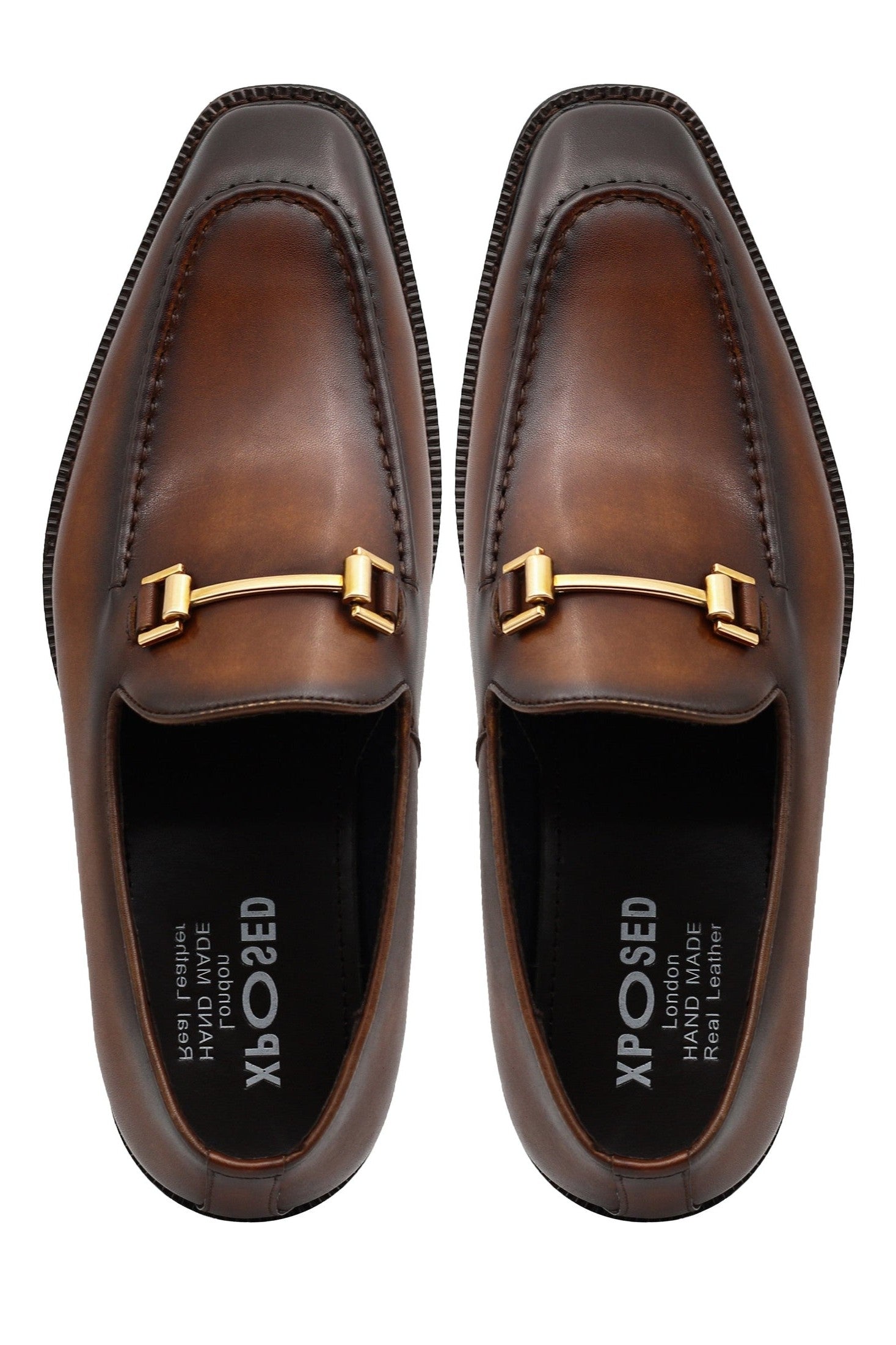 BROWN POLISHED LEATHER SNAFFLE BIT DRESS LOAFERS