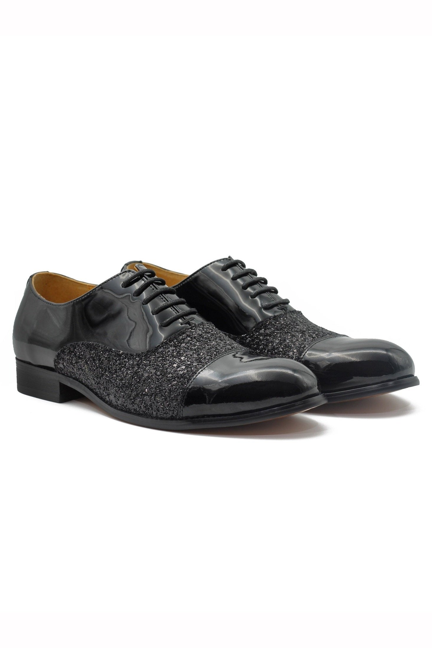 BLACK PATENT GLITTER DECOR OXFORDS