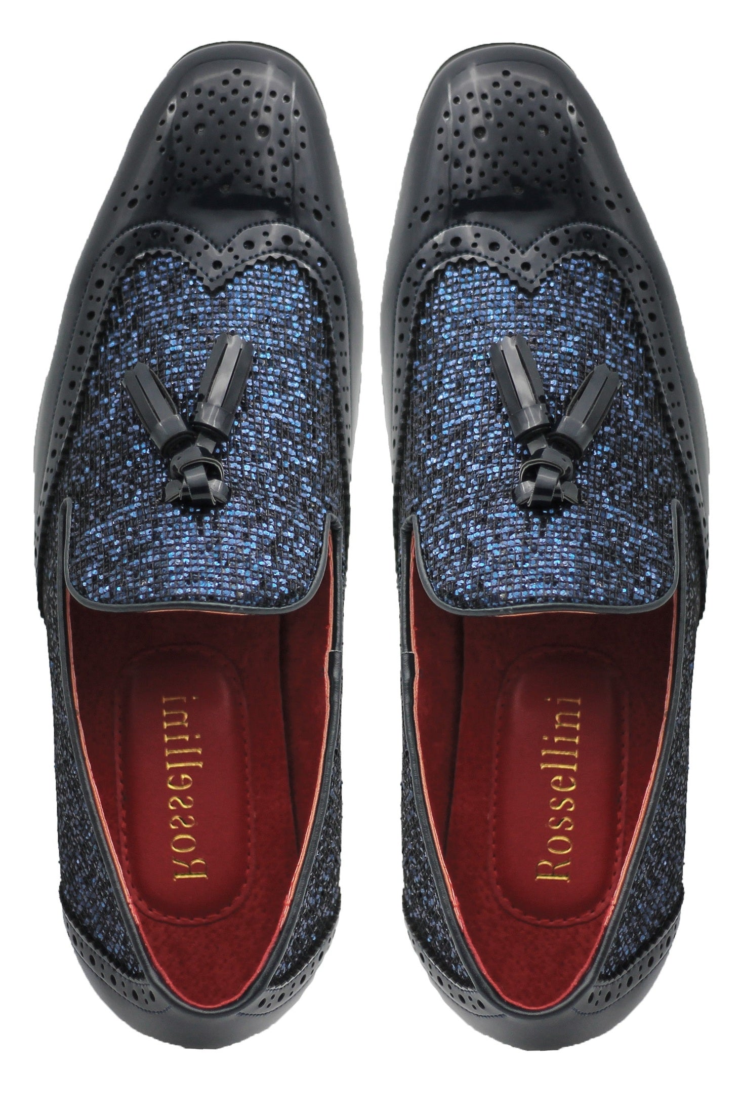 NAVY FAUX PATENT LEATHER SHINY GLITTER PARTY TASSEL LOAFER