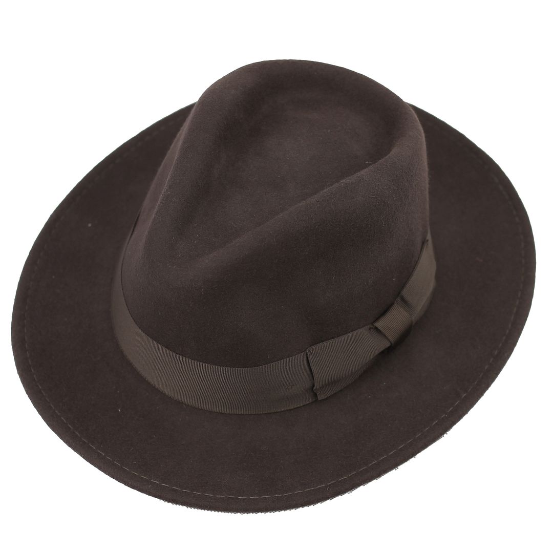 Brown Crushable Fedora 100% Wool Wide Brim Hat