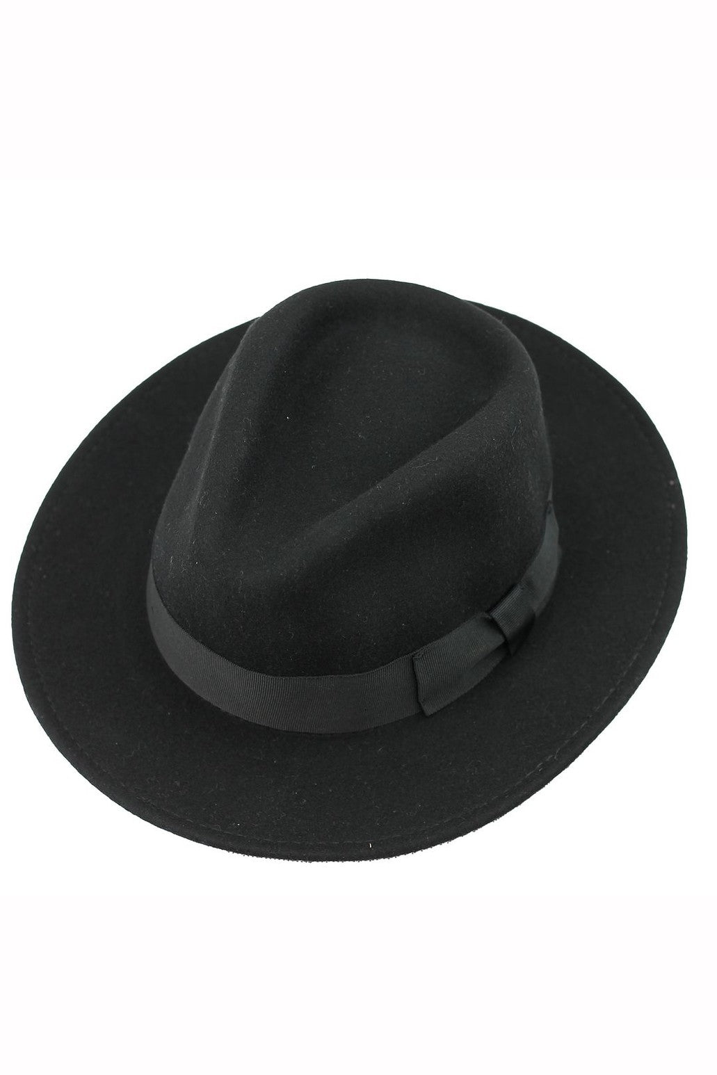 Black Crushable Fedora 100% Wool Wide Brim Hat