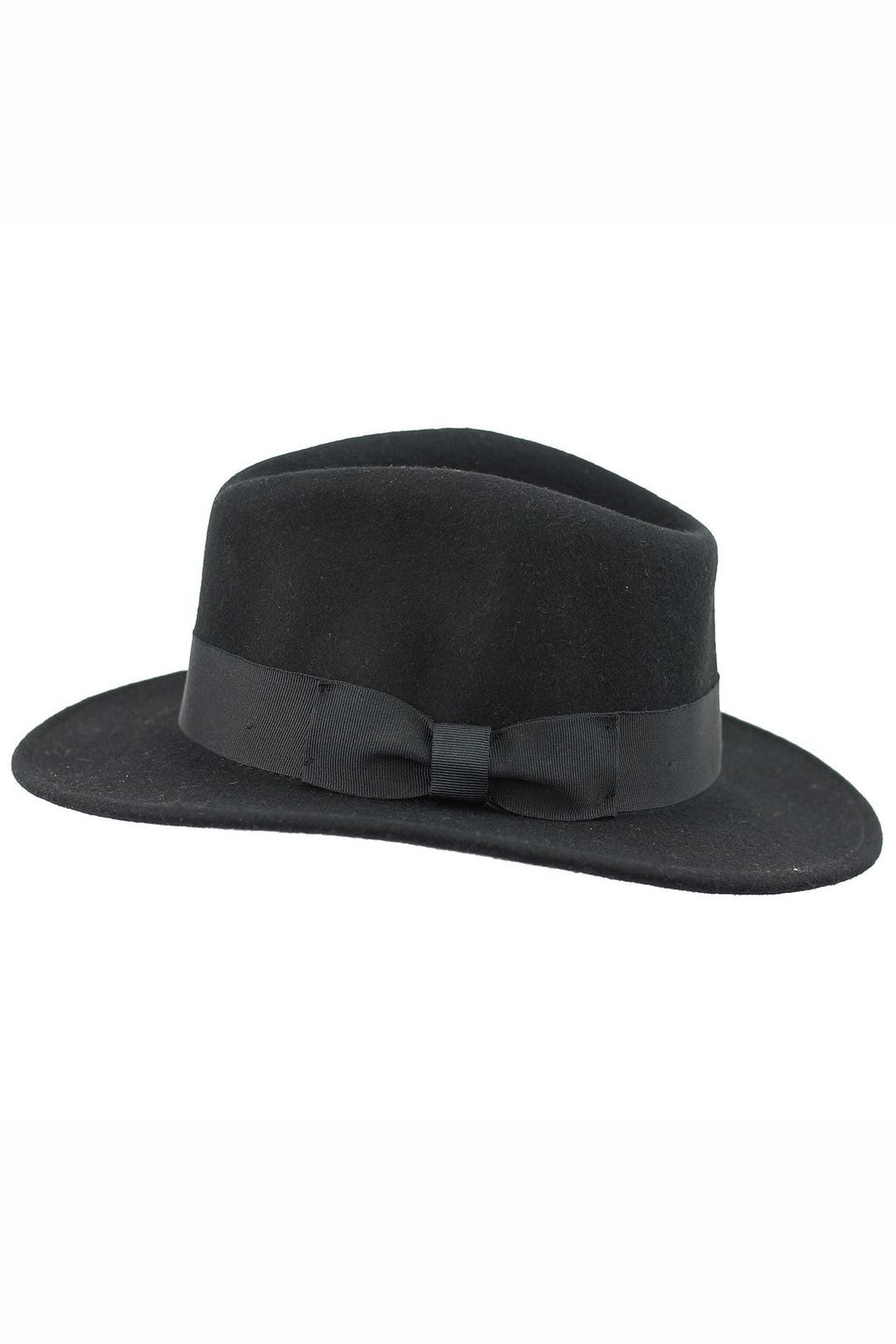 Black Crushable Fedora 100% Wool Wide Brim Hat