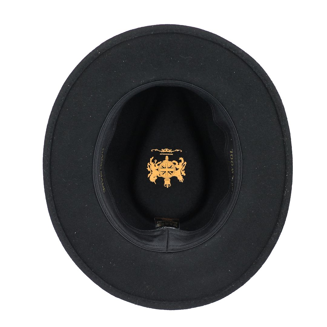 Black Crushable Fedora 100% Wool Wide Brim Hat