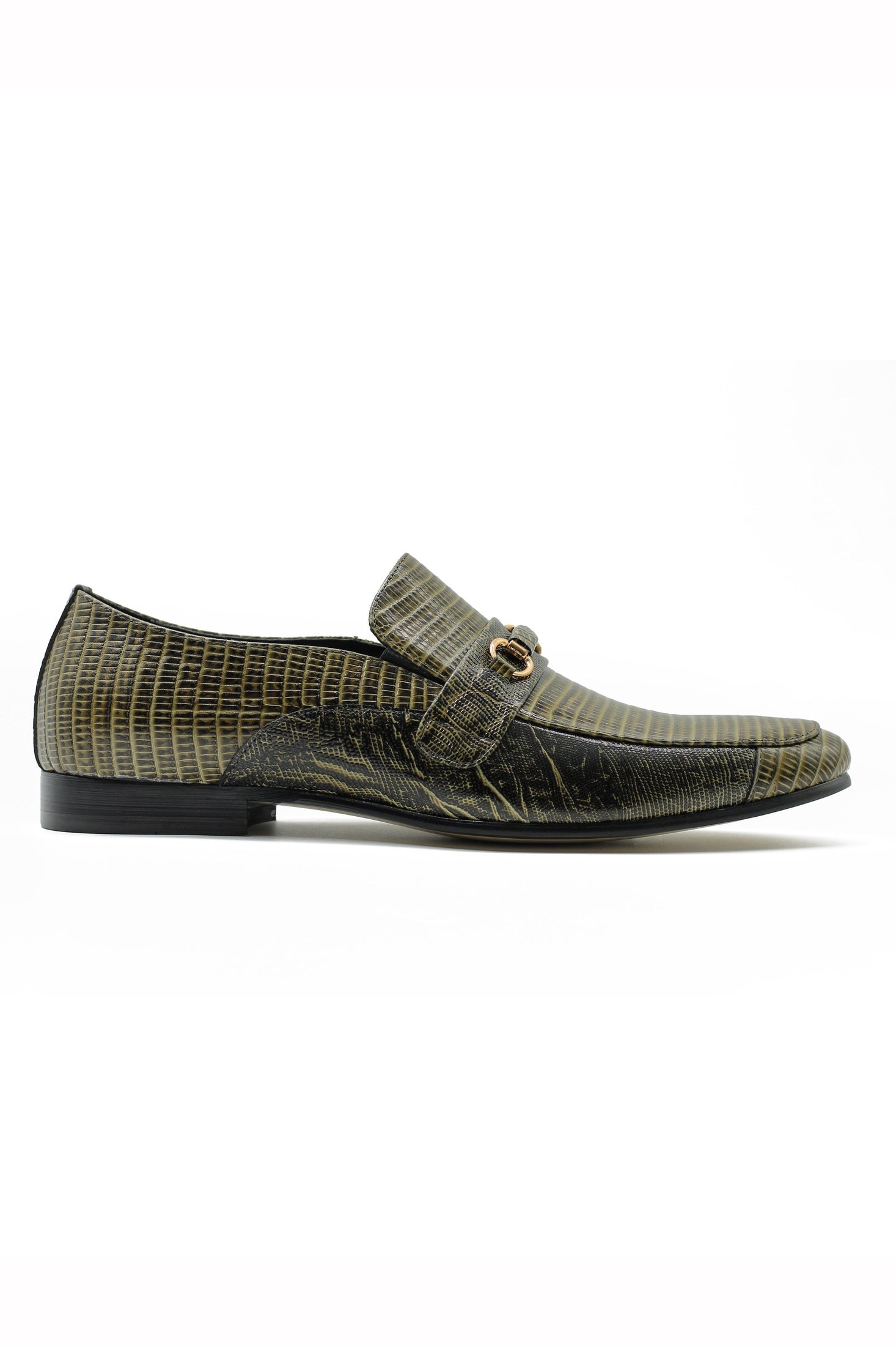BROWN PRINTED LEATHER SHOES WITH BUCKLE