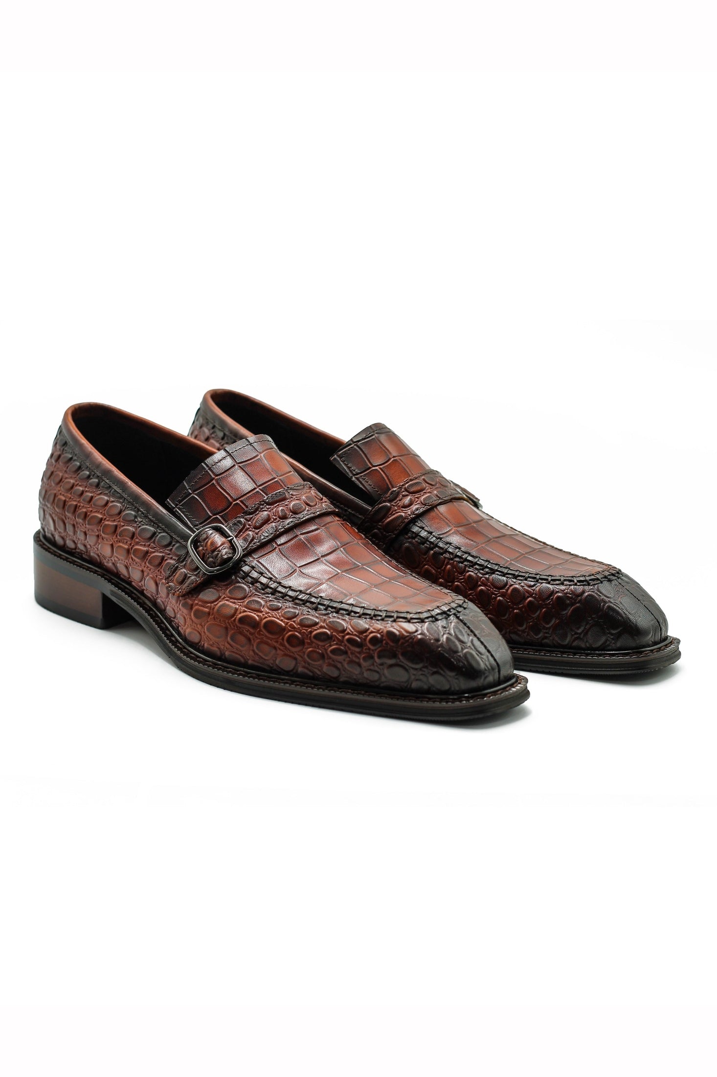 Men’s Slip-on Loafers Brown Croco Embossed Leather