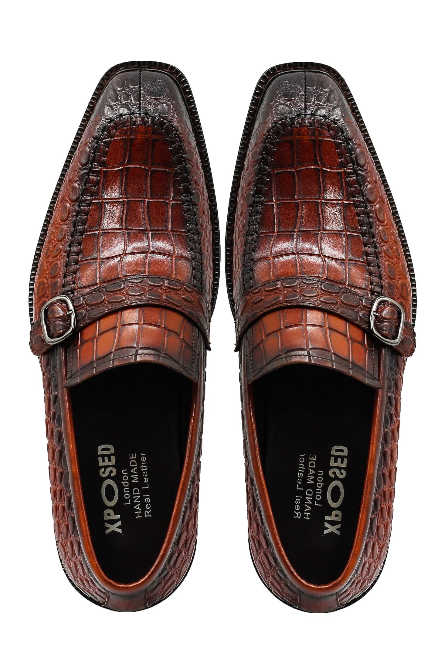 Men’s Slip-on Loafers Brown Croco Embossed Leather