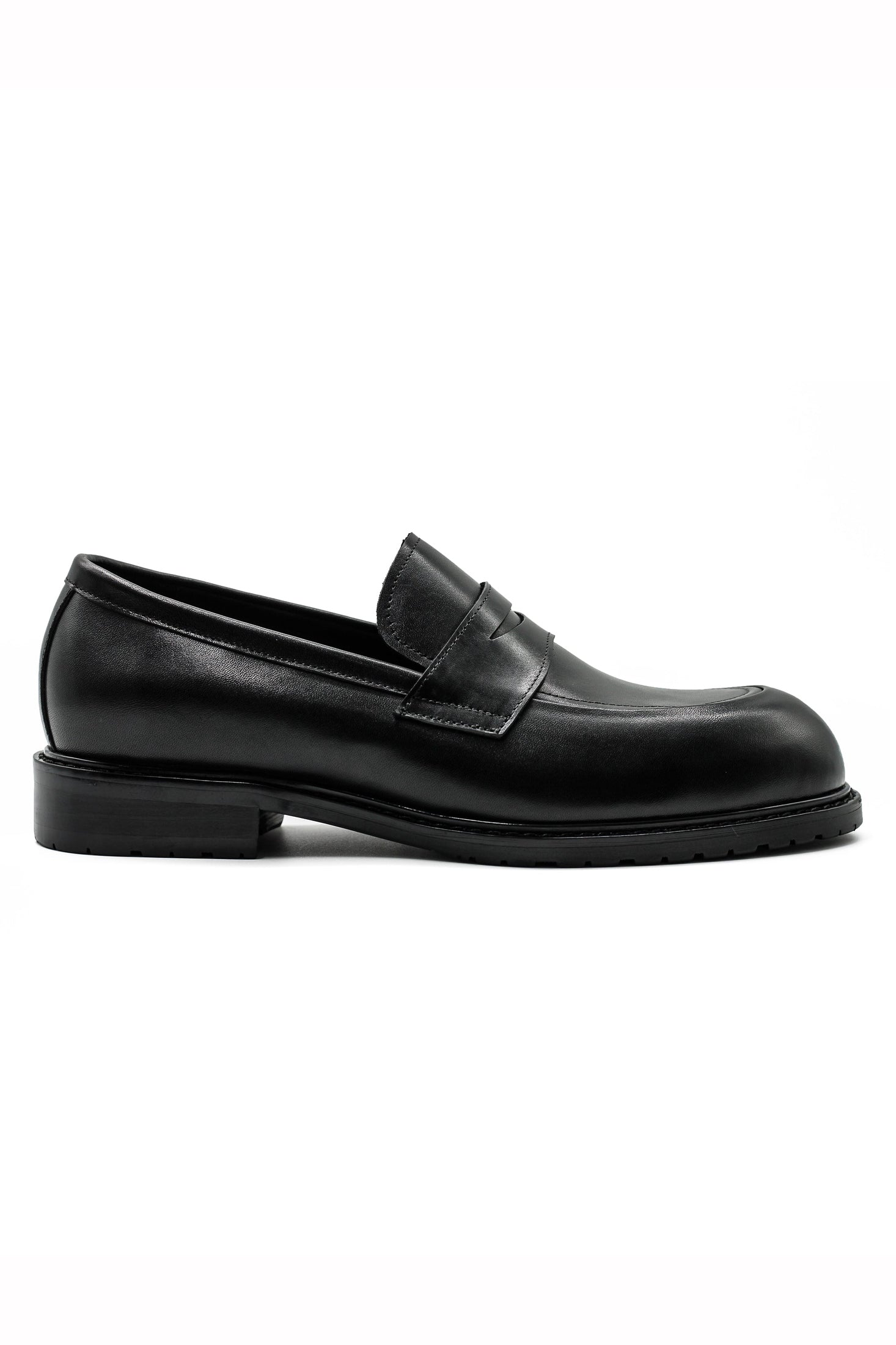 Men’s Black Leather Upper Penny Loafers Chunky Sole