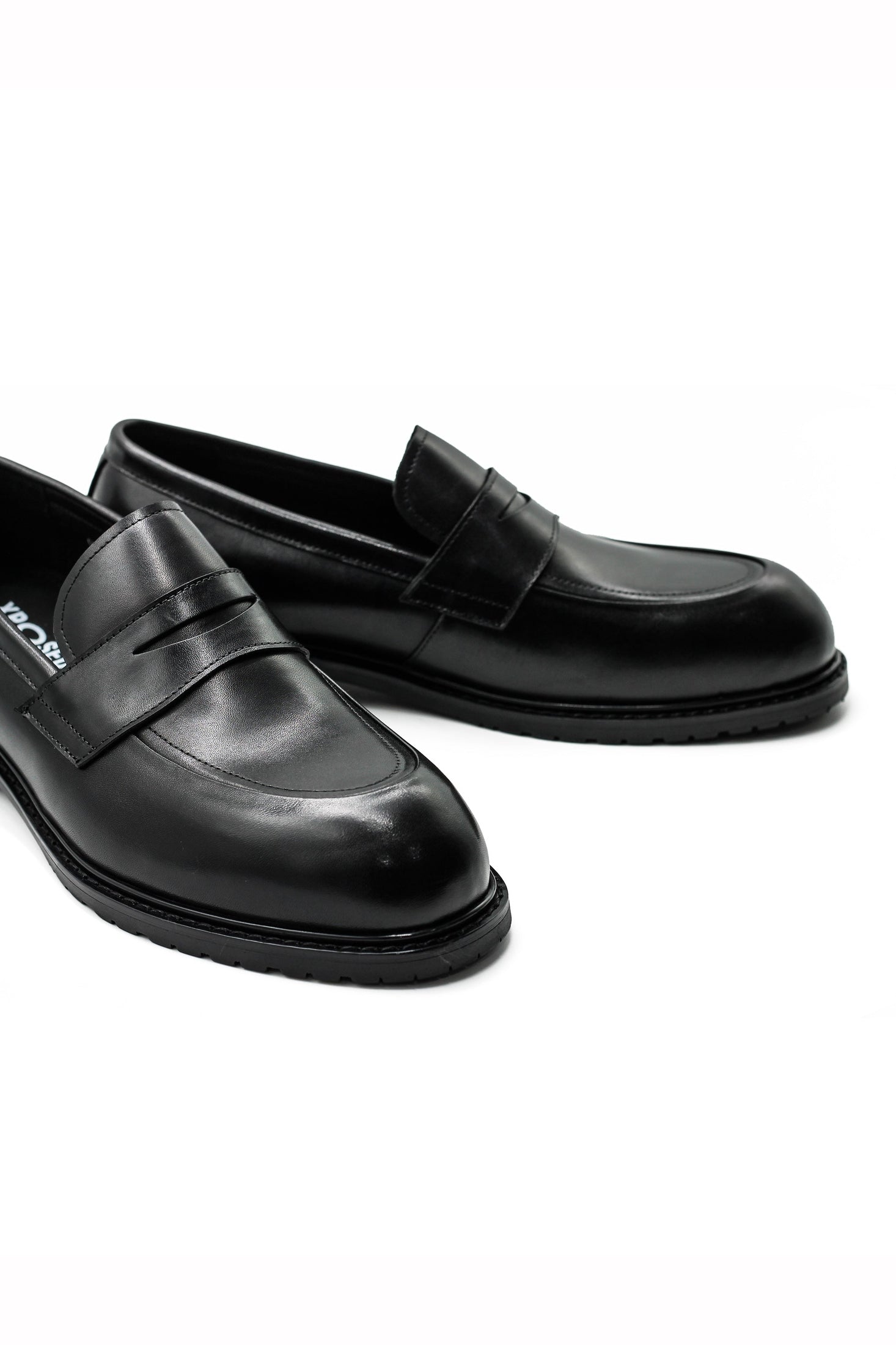 Men’s Black Leather Upper Penny Loafers Chunky Sole