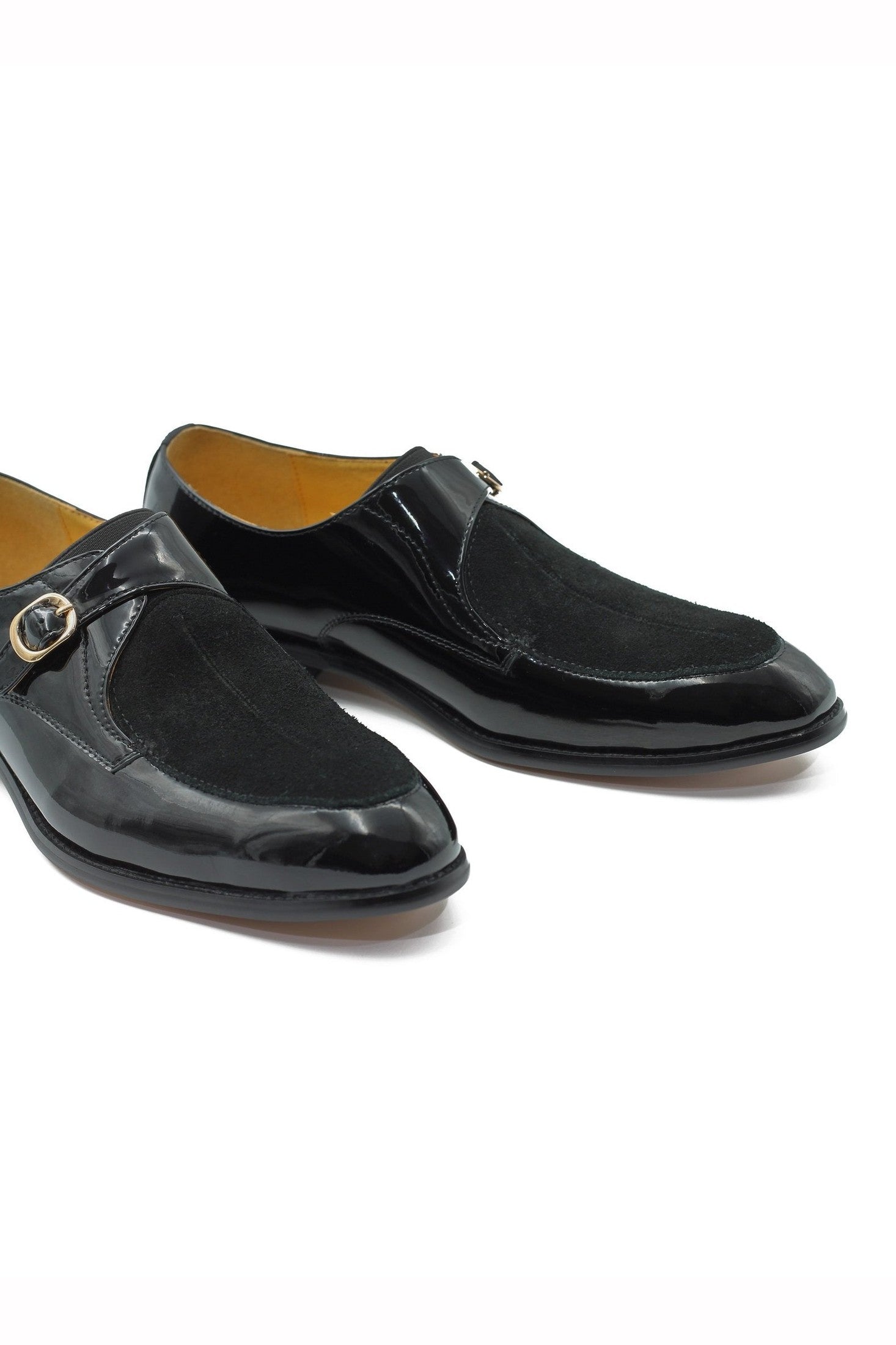 PATENT LEATHER & SUEDE SINGLE MONK SHOES