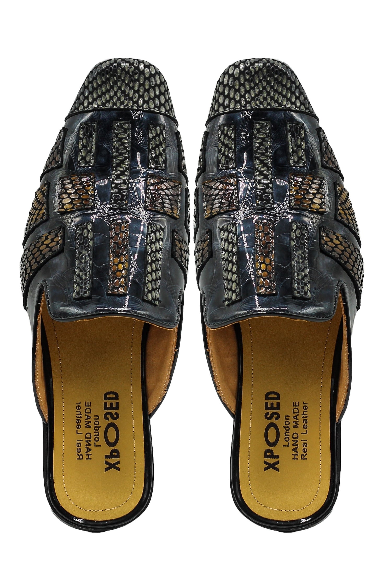 Real Leather Half Shoes Detailed Print Loafers