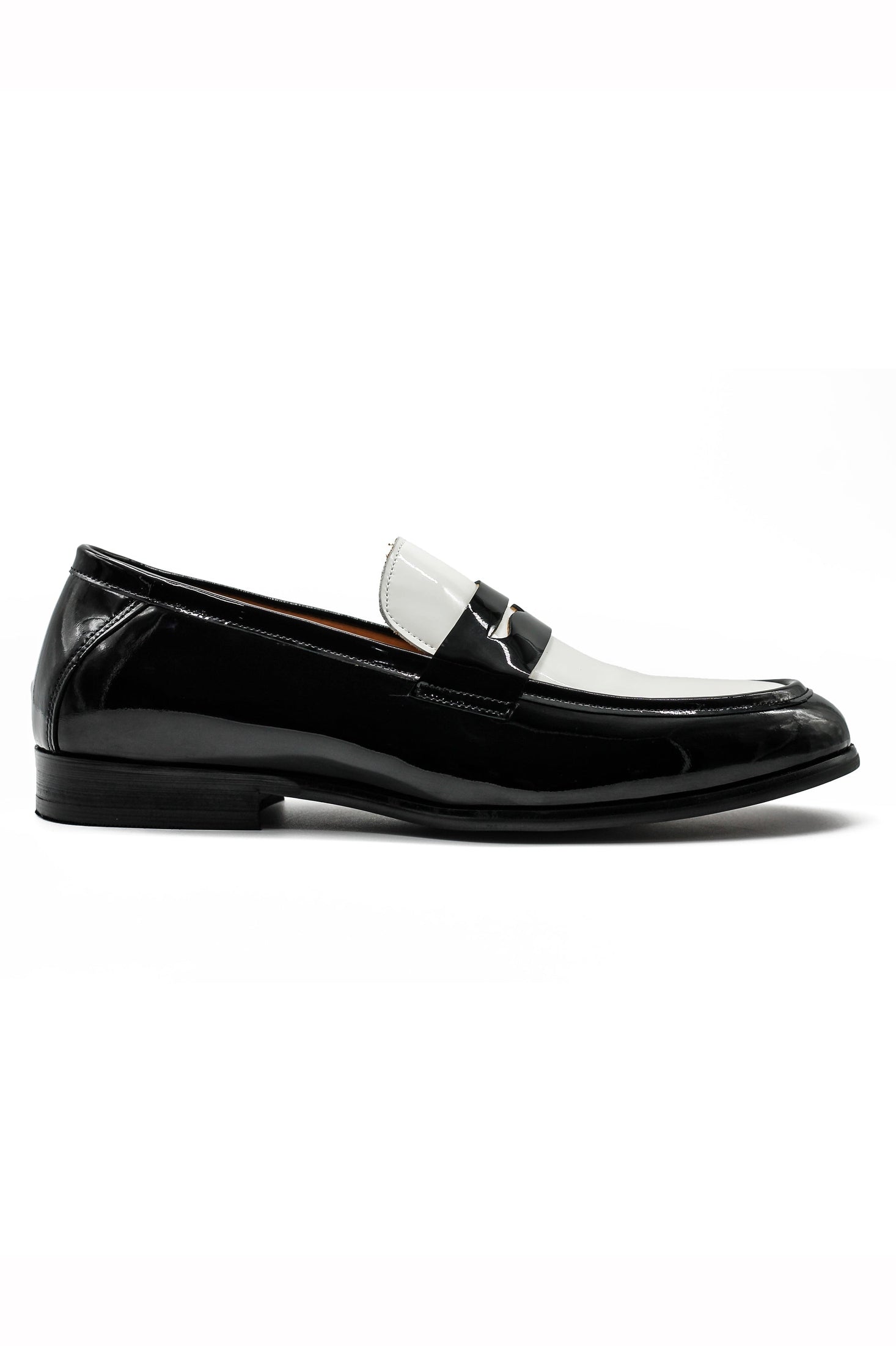 Retro Patent Leather Black & White Penny Loafers