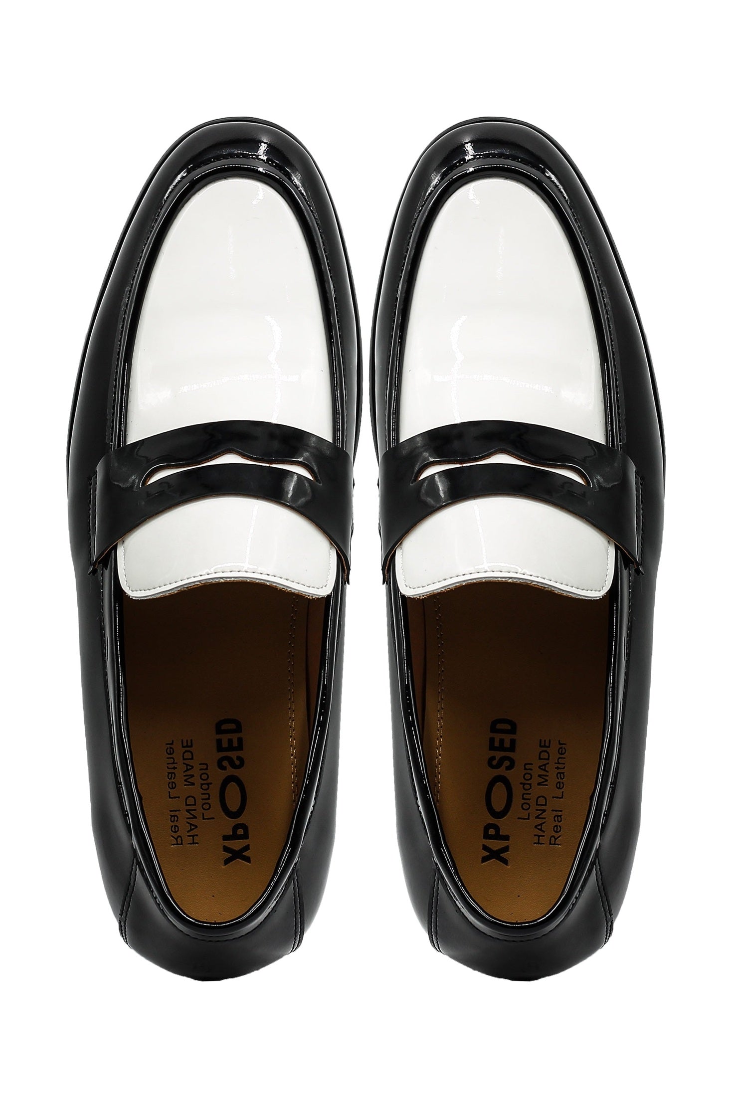 Retro Patent Leather Black & White Penny Loafers