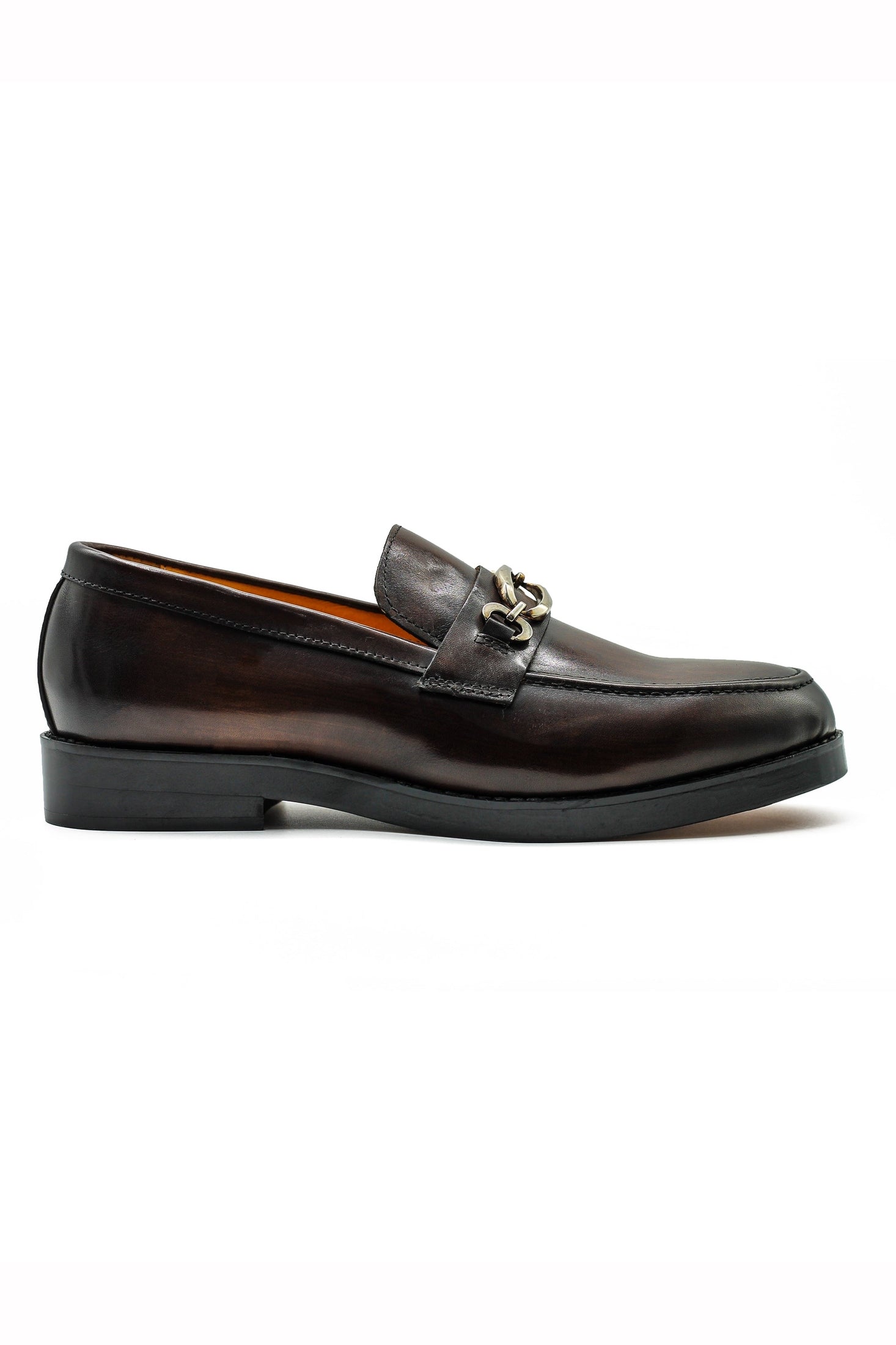 Brown Leather Slip-on Loafers with Snaffle Buckle