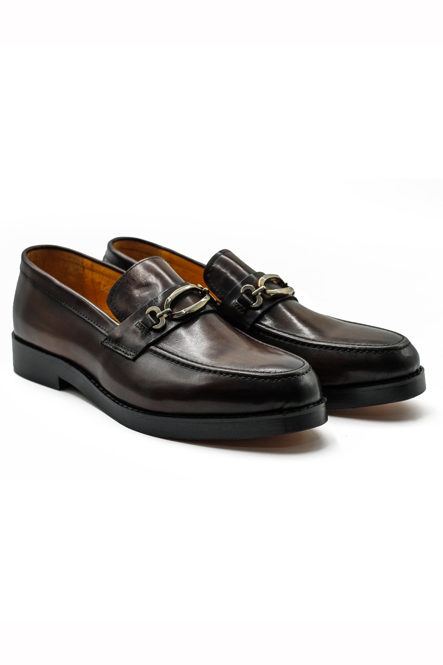 Brown Leather Slip-on Loafers with Snaffle Buckle