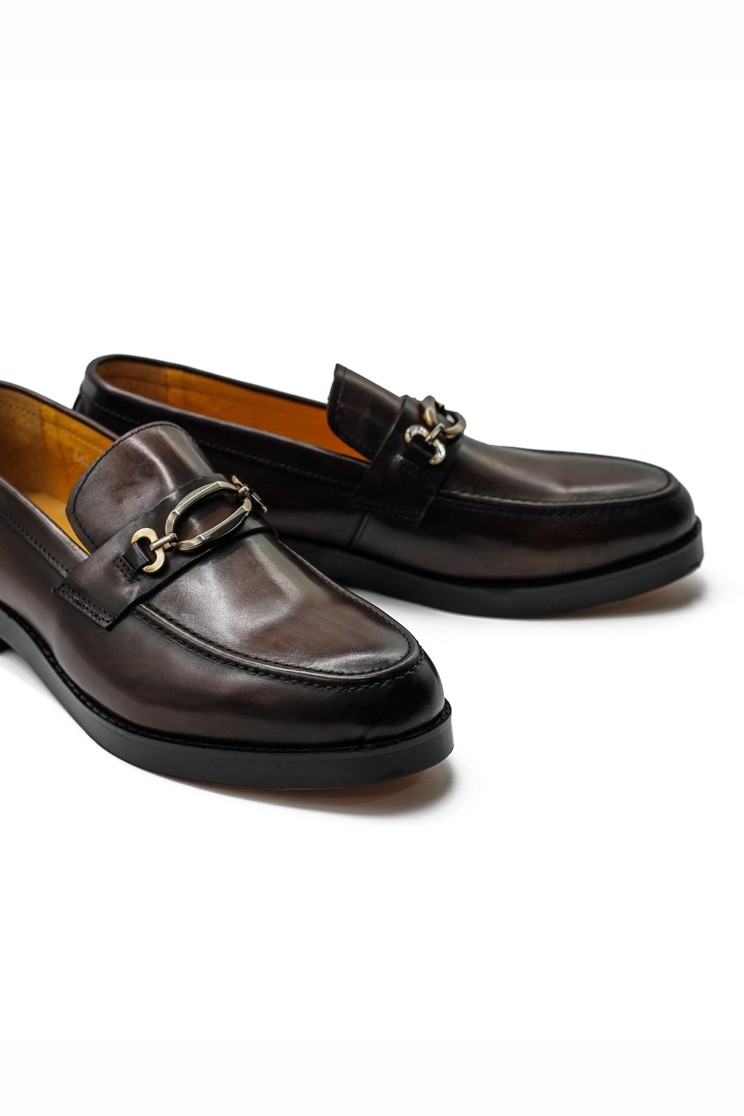 Brown Leather Slip-on Loafers with Snaffle Buckle