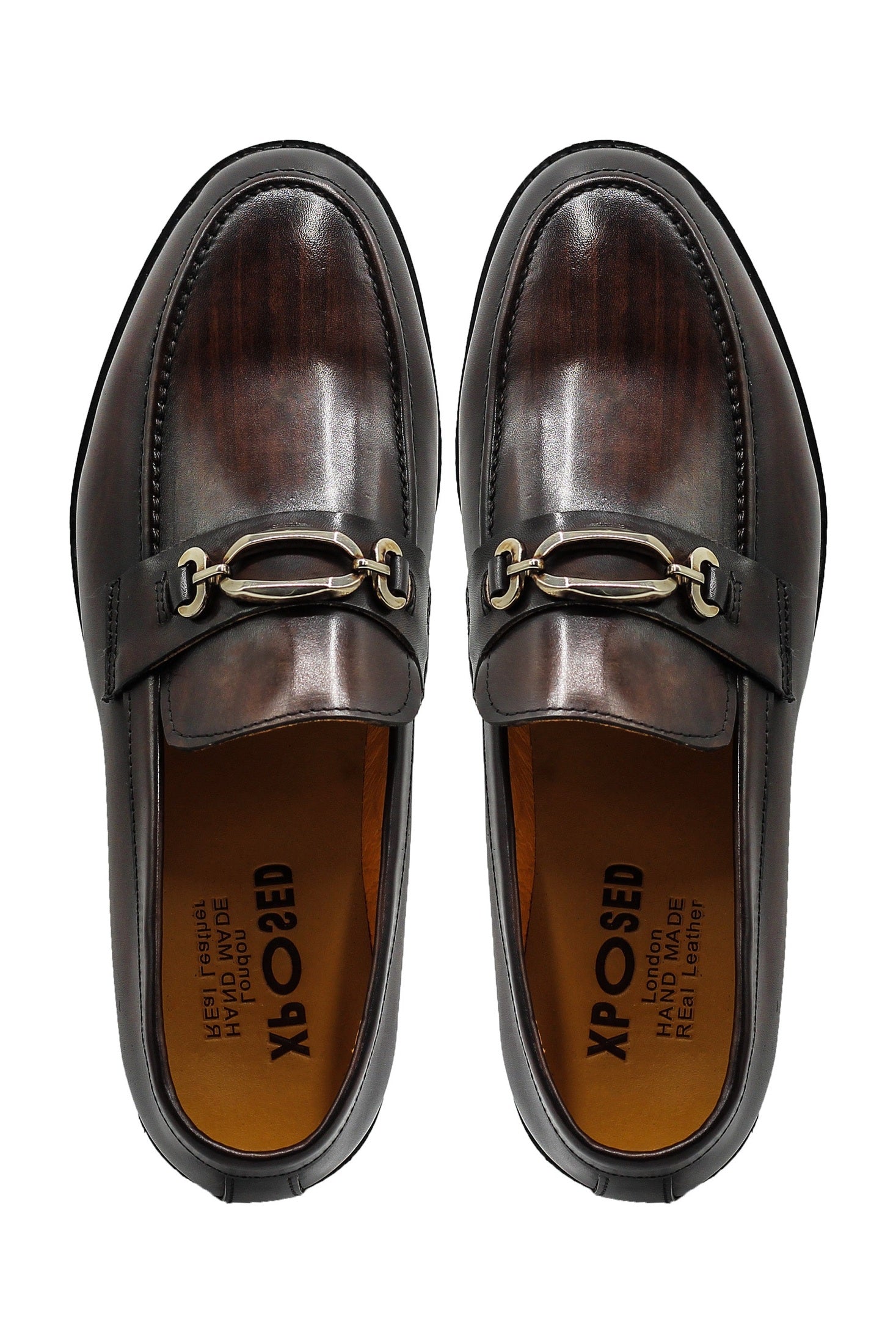 Brown Leather Slip-on Loafers with Snaffle Buckle