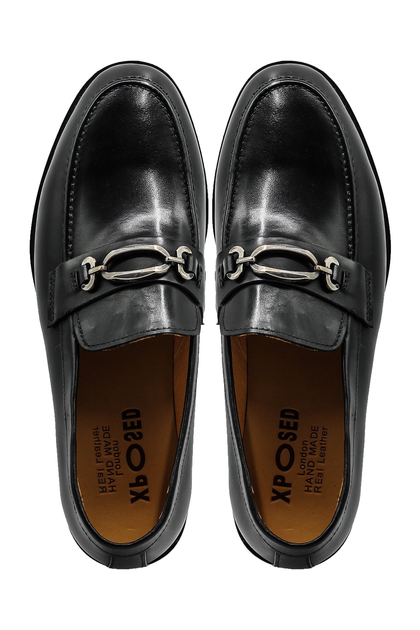 Black Leather Slip-on Loafers with Snaffle Buckle