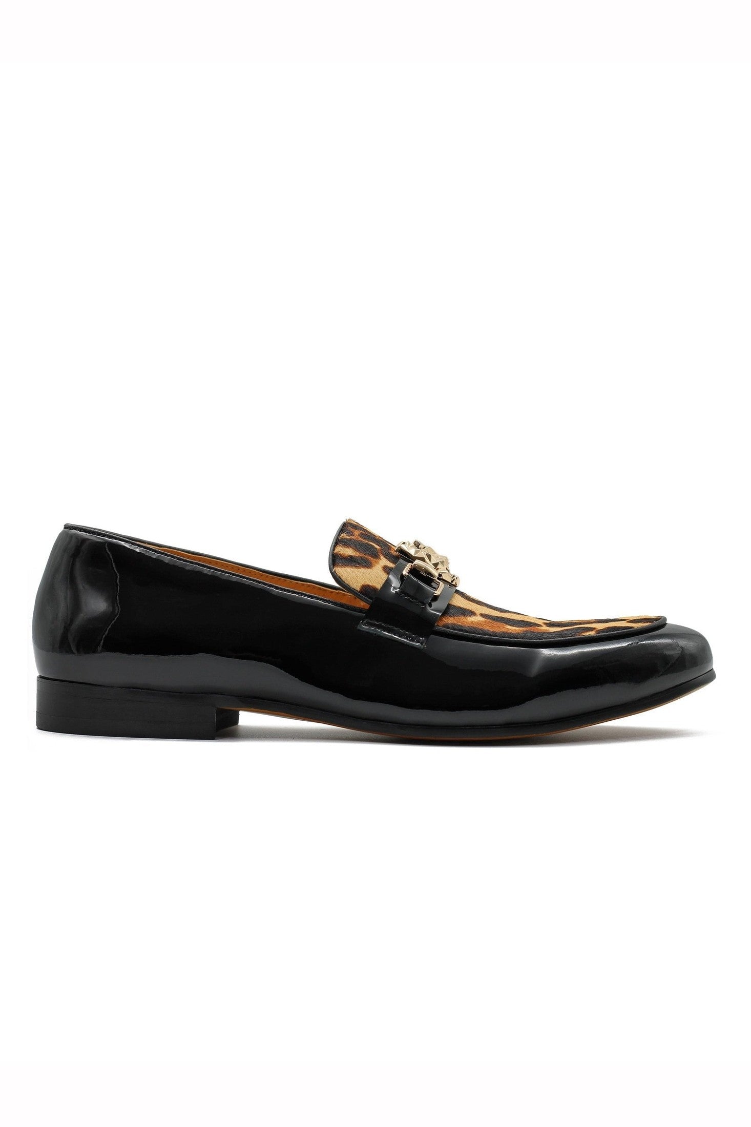 BLACK PATENT LEATHER LEOPARD PRINT LOAFERS