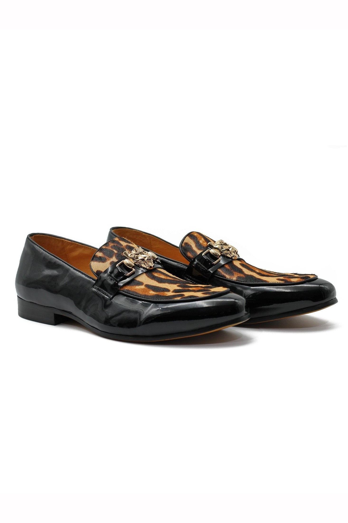 BLACK PATENT LEATHER LEOPARD PRINT LOAFERS