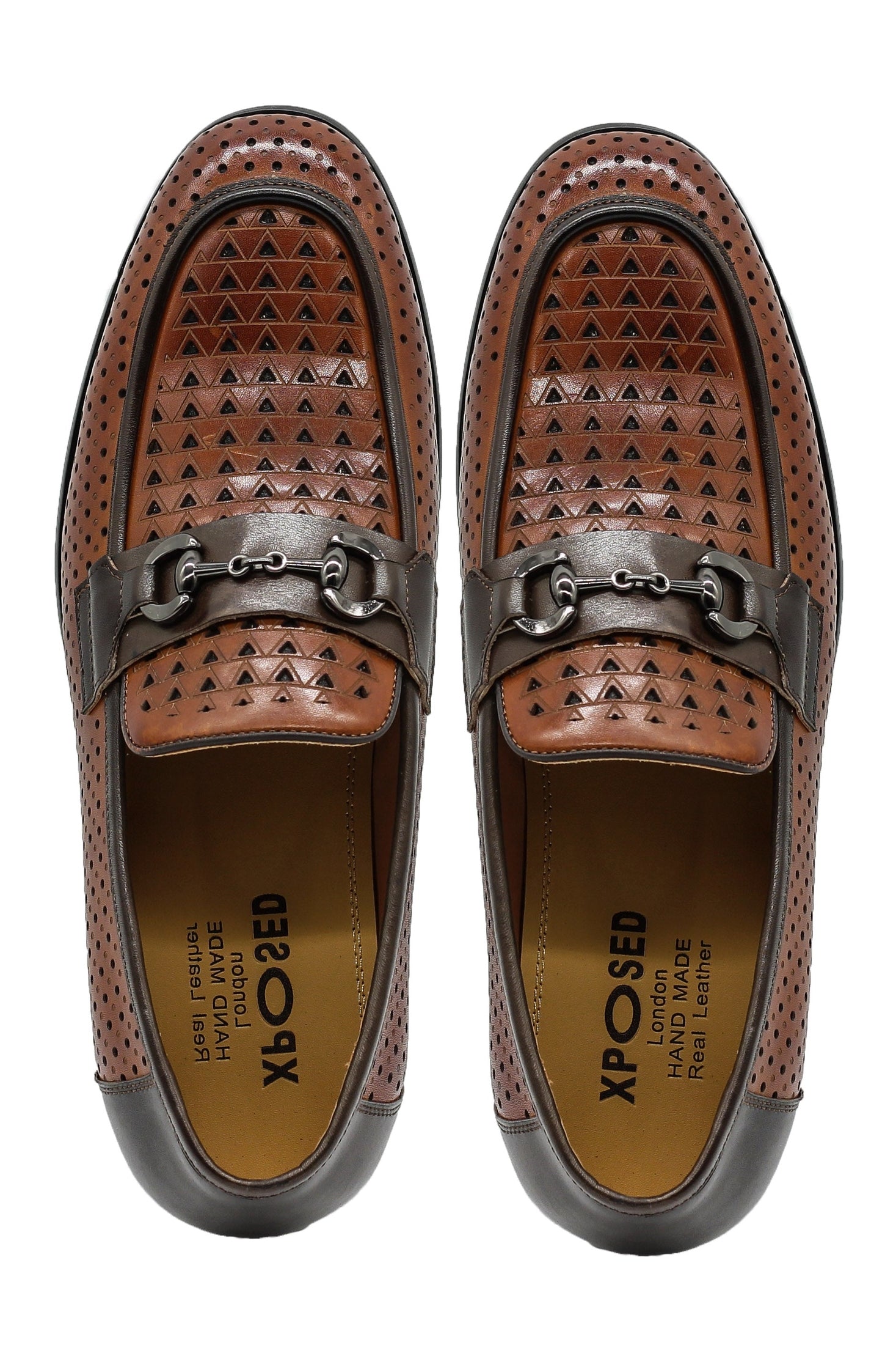 Brown Perforated Real Leather Shoes Snaffle Buckle