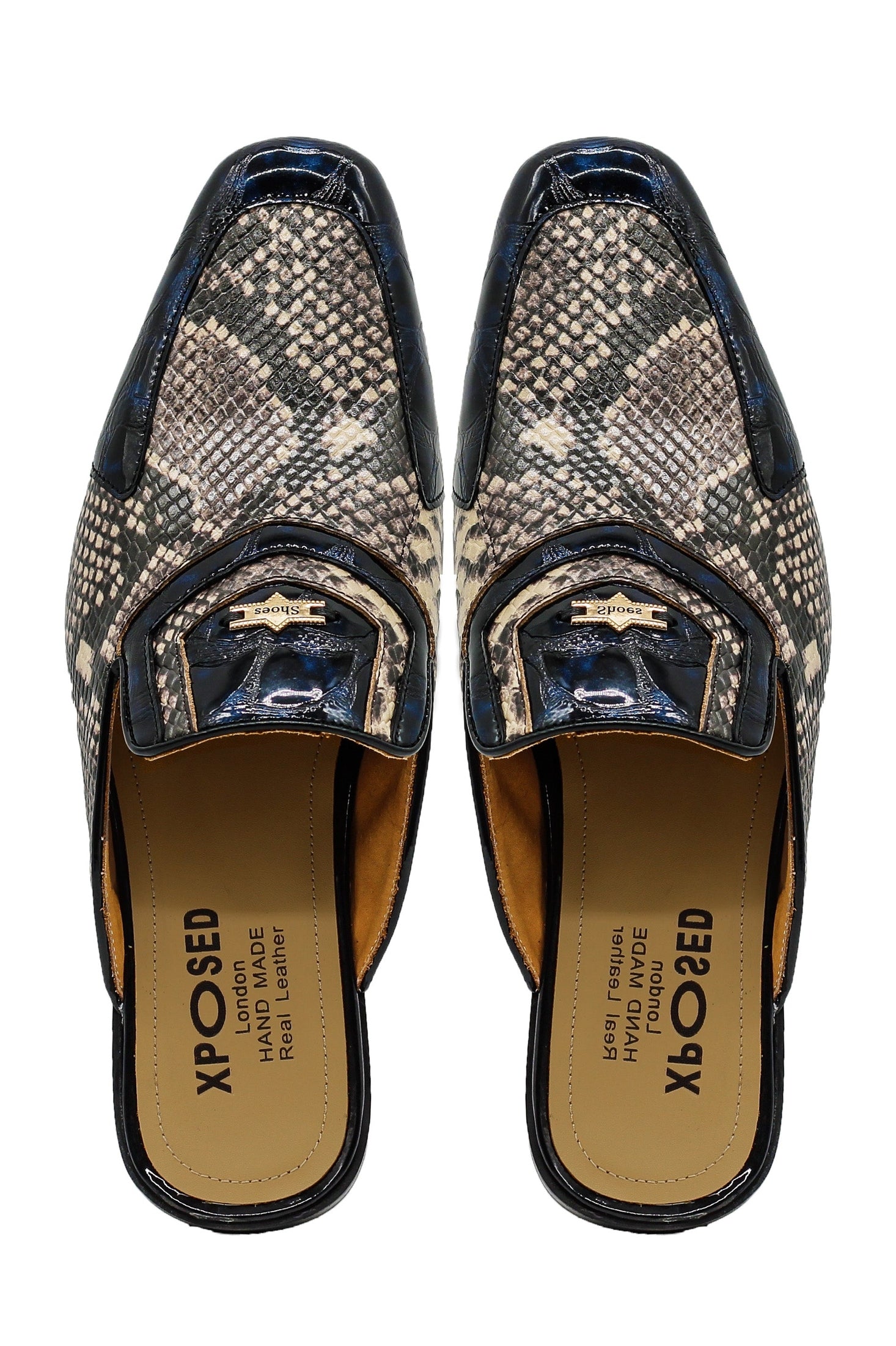 Real Leather Shiny Print Half Loafers – 2 Tone