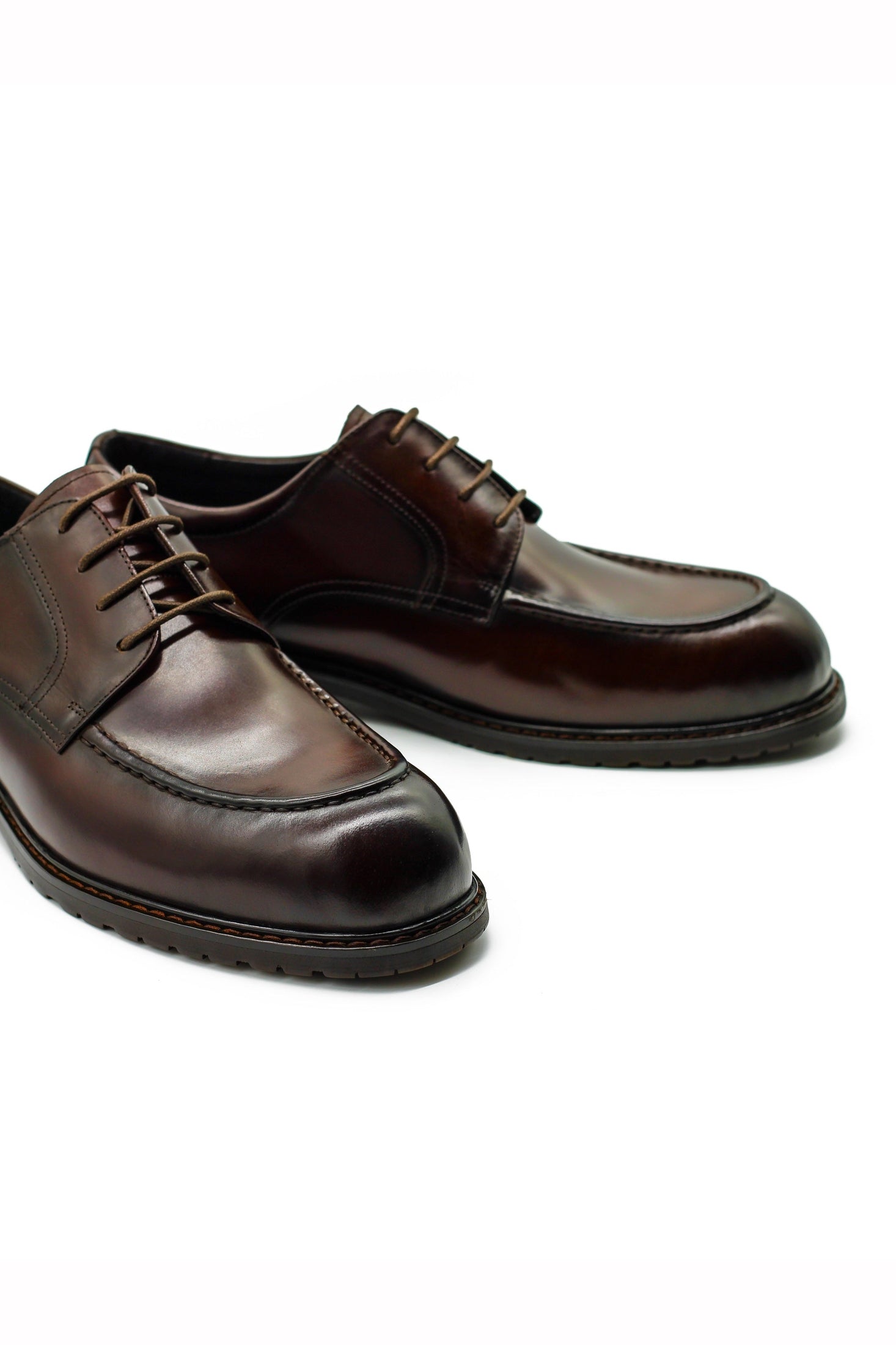 Mens Brown Leather Derby Shoes with Cleat Outsole