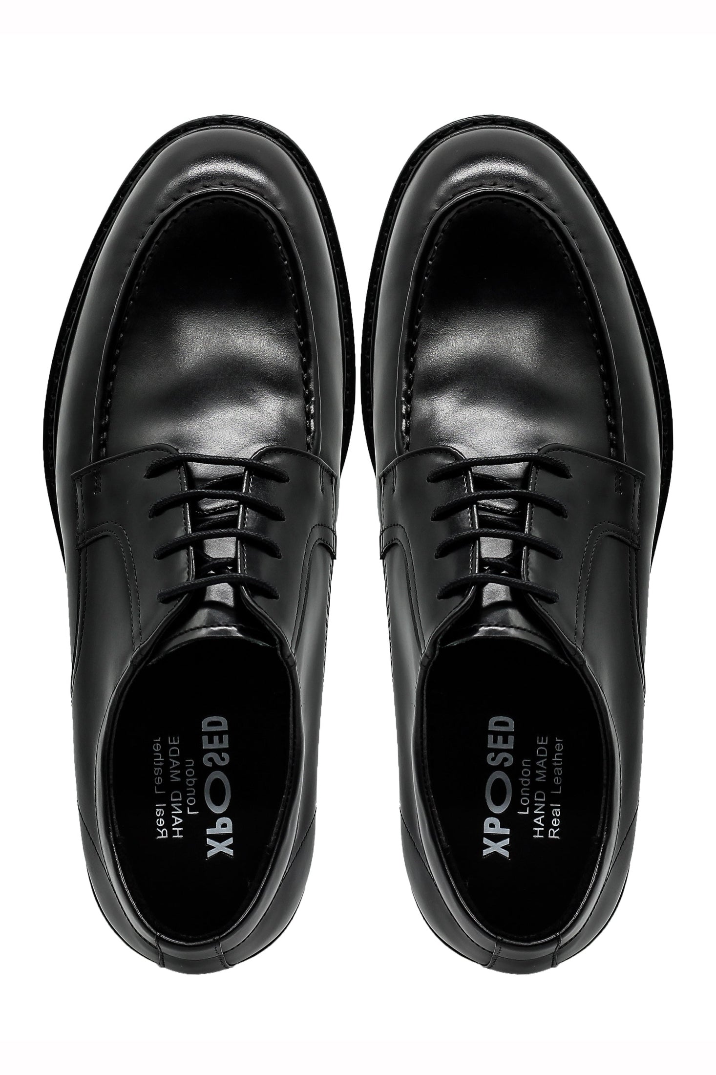 Mens Black Leather Derby Shoes with Cleat Outsole