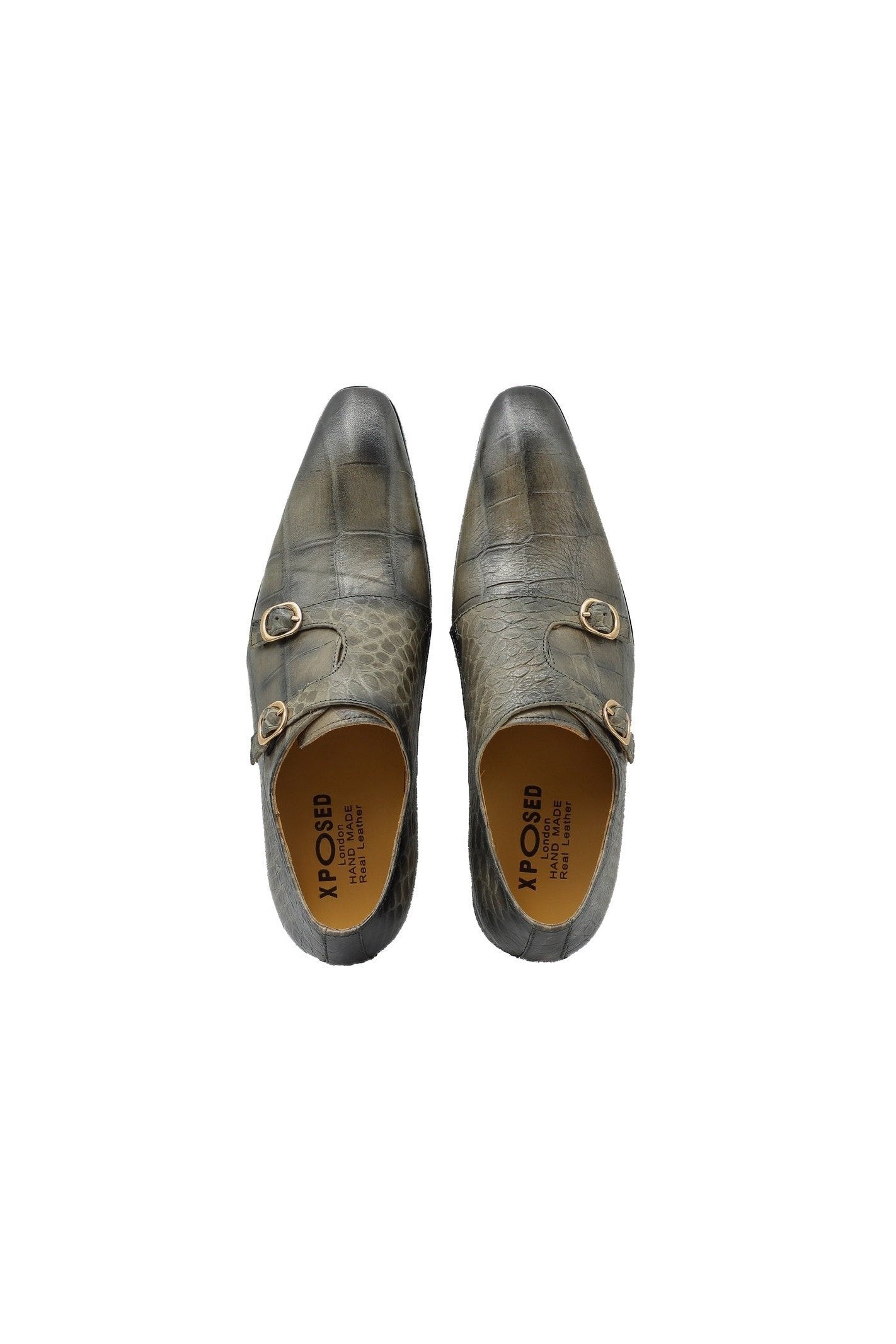 GREY CROC PRINT DOUBLE MONK SHOES