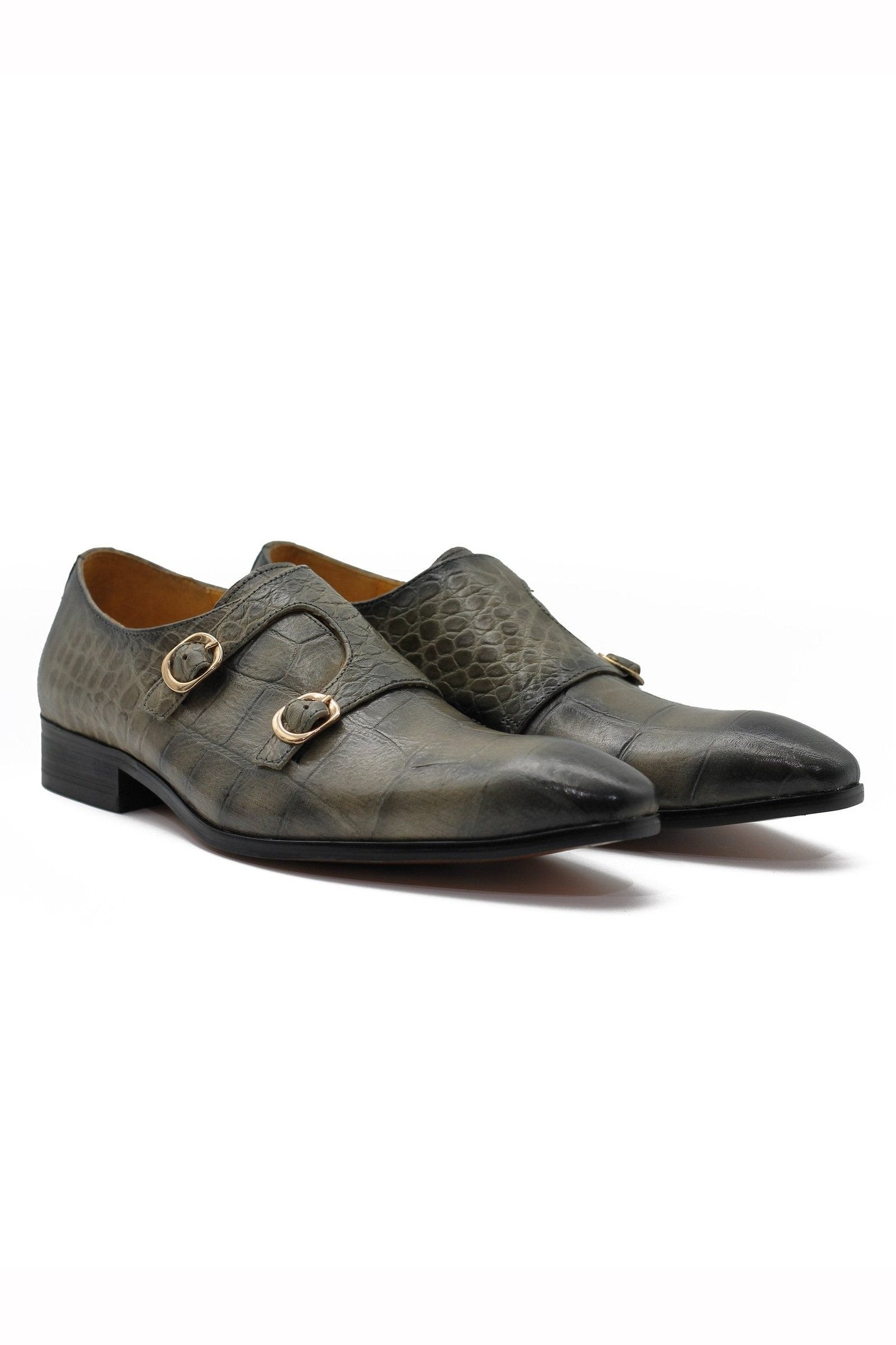 GREY CROC PRINT DOUBLE MONK SHOES