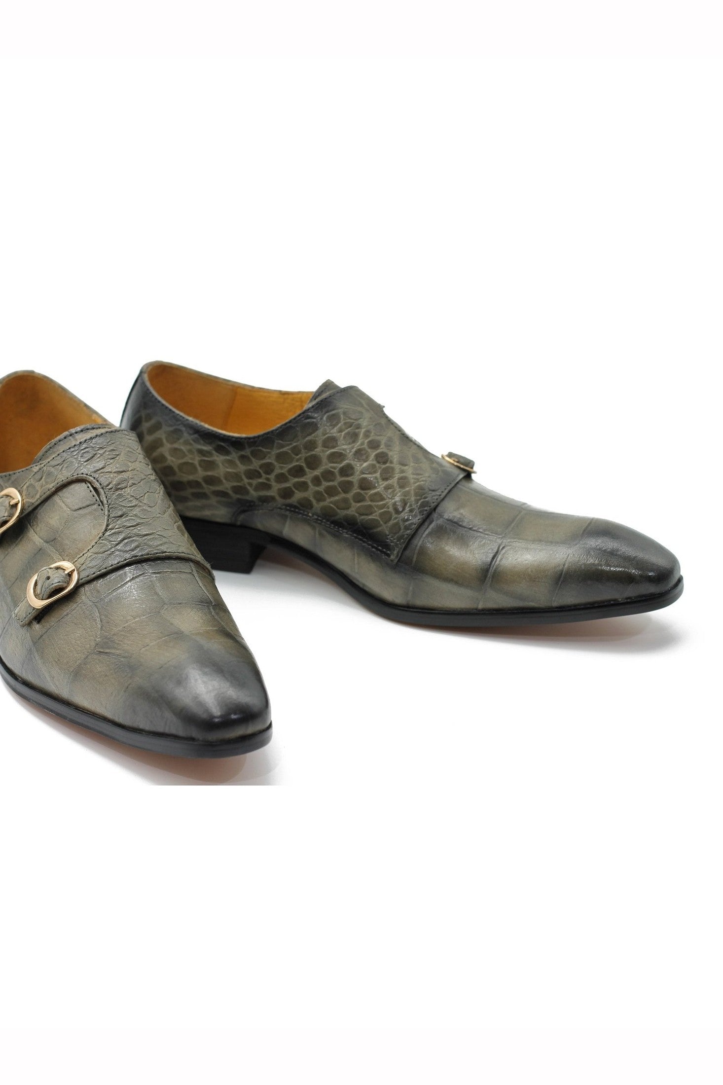 GREY CROC PRINT DOUBLE MONK SHOES