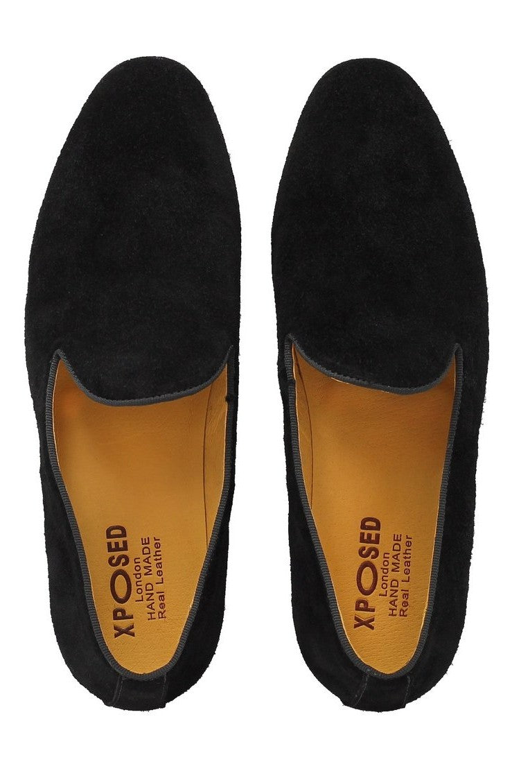BLACK VELVET PLAIN TUXEDO SLIPPERS