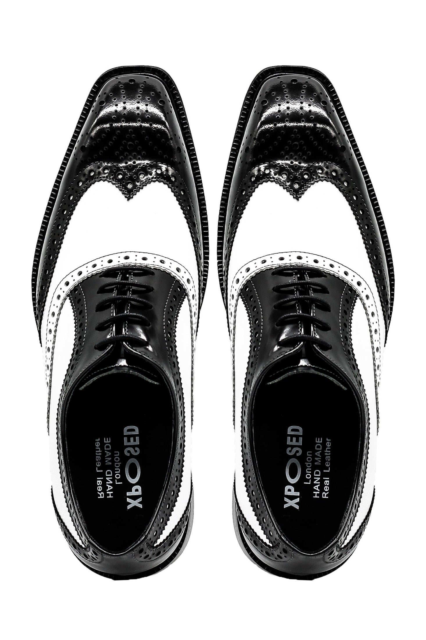 Mens Retro Black White Leather Gatsby Brogues