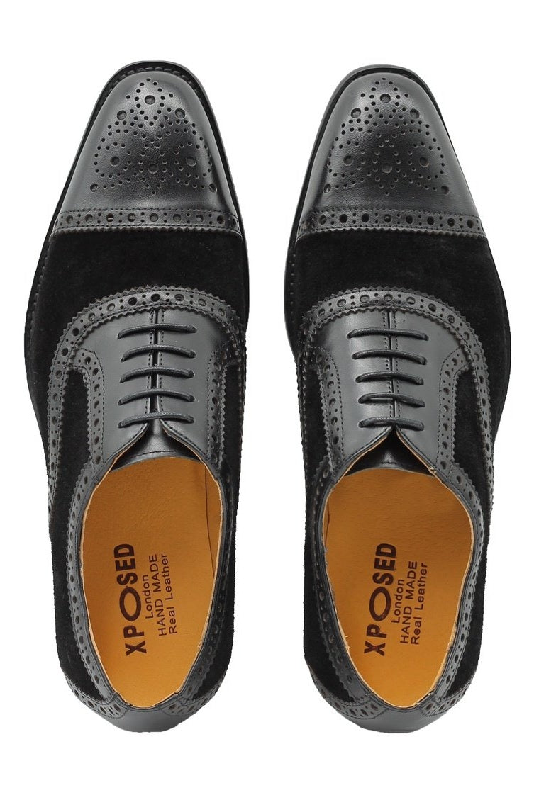 BLACK LEATHER & SUEDE BROGUES