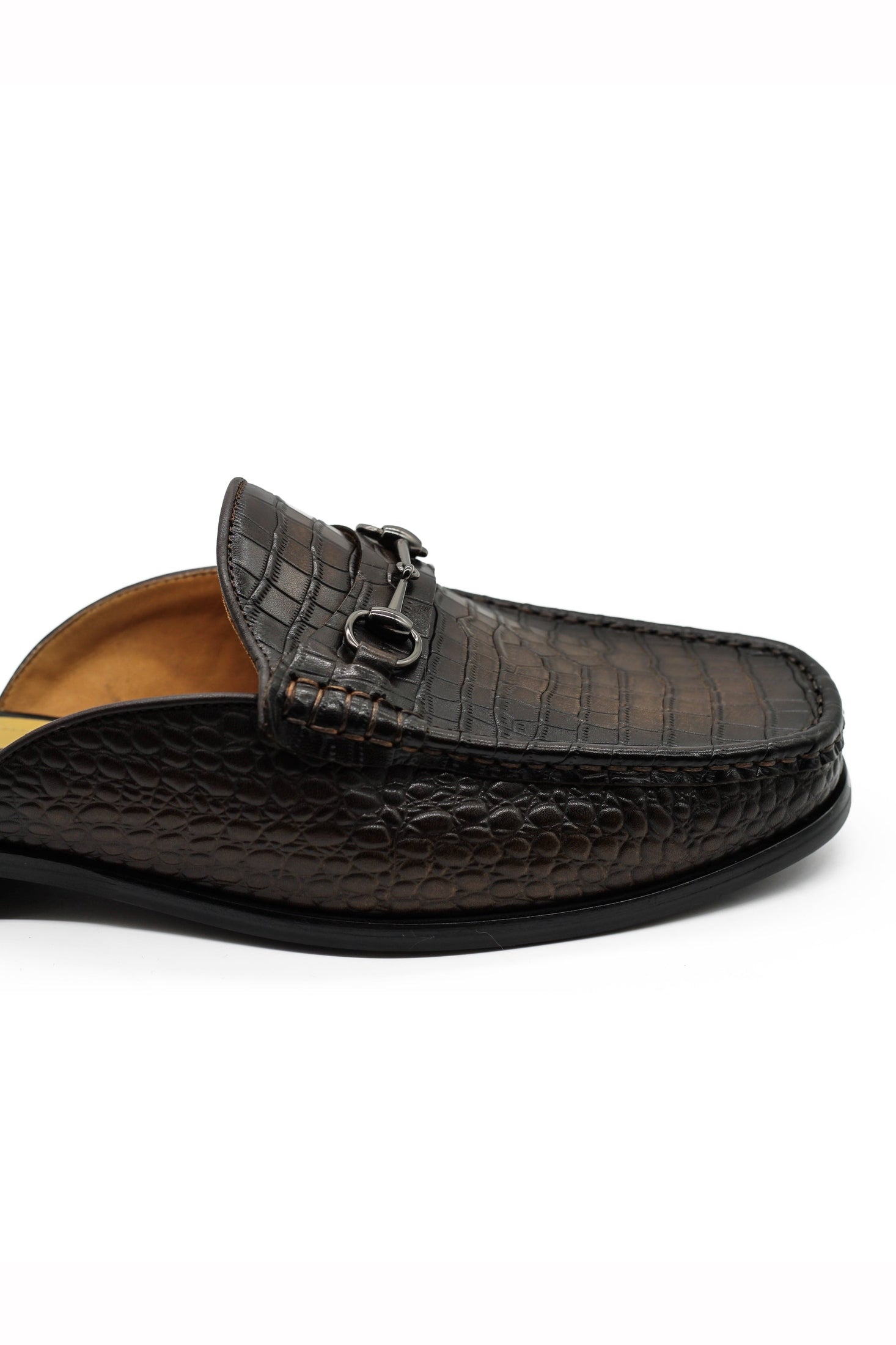 Brown Leather Backless Mules Half Shoes