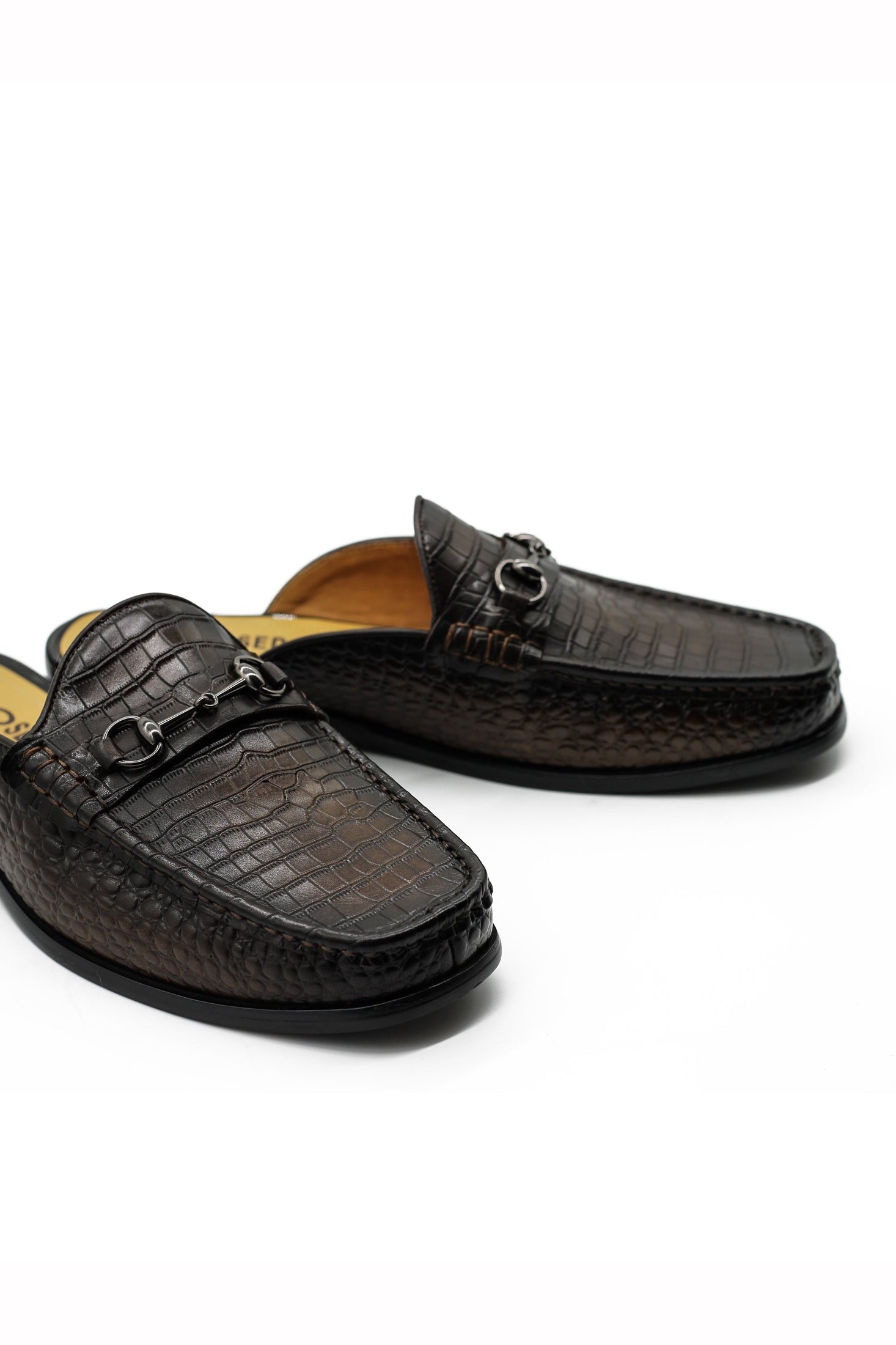 Brown Leather Backless Mules Half Shoes