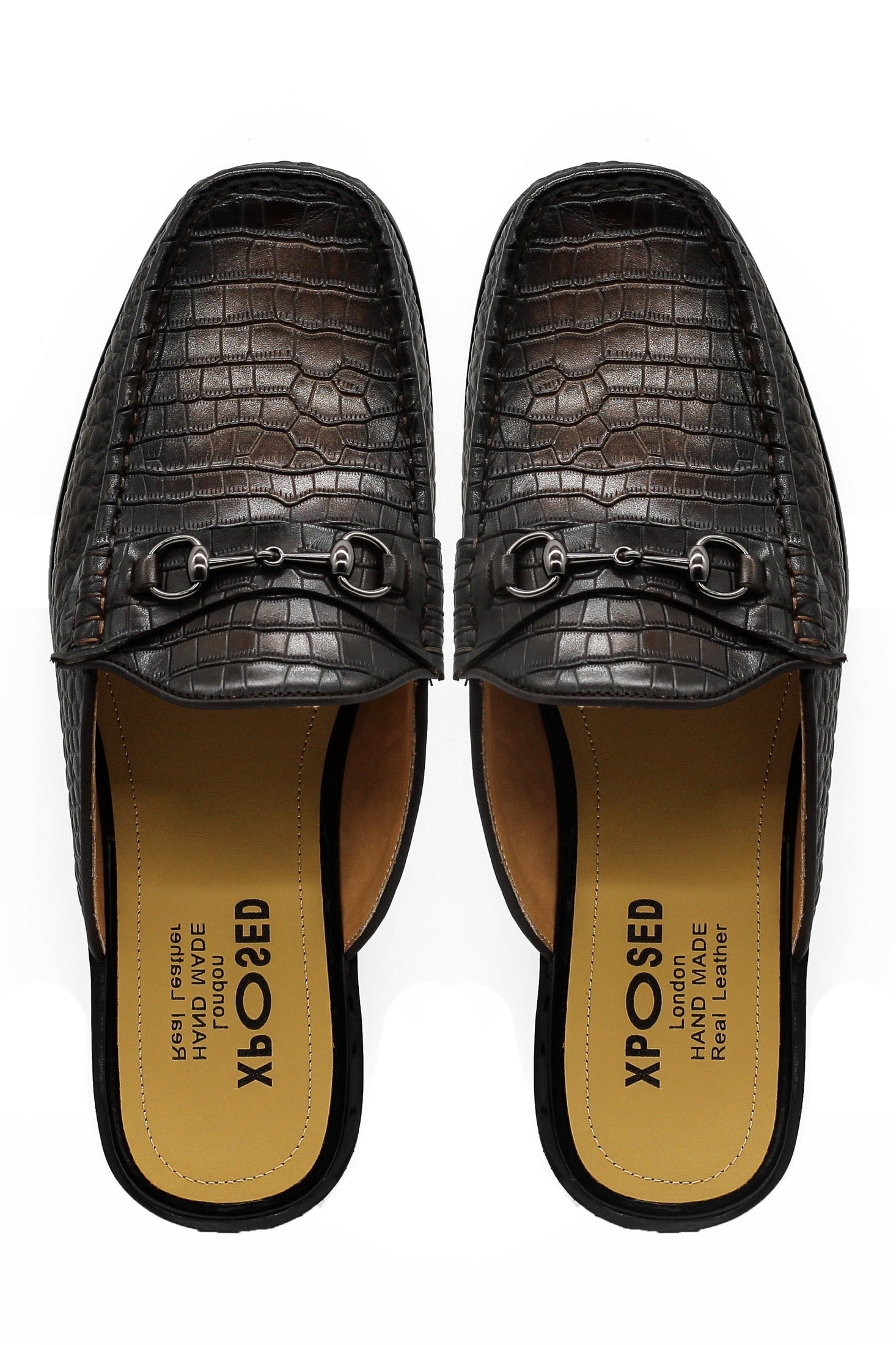 Brown Leather Backless Mules Half Shoes