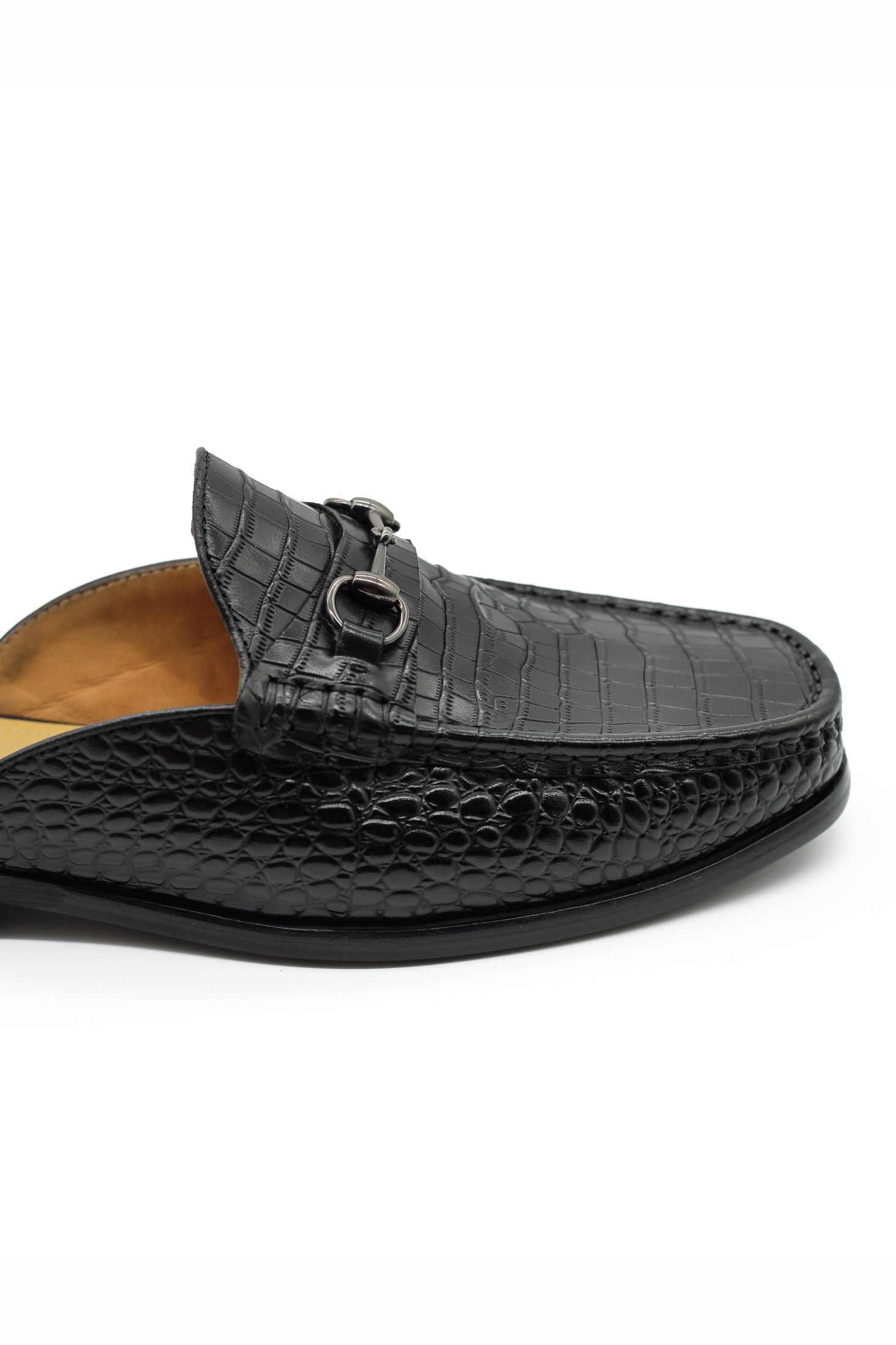 Black Leather Backless Mules Half Shoes