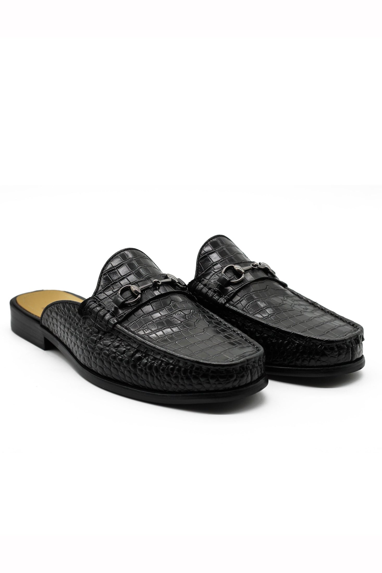 Black Leather Backless Mules Half Shoes