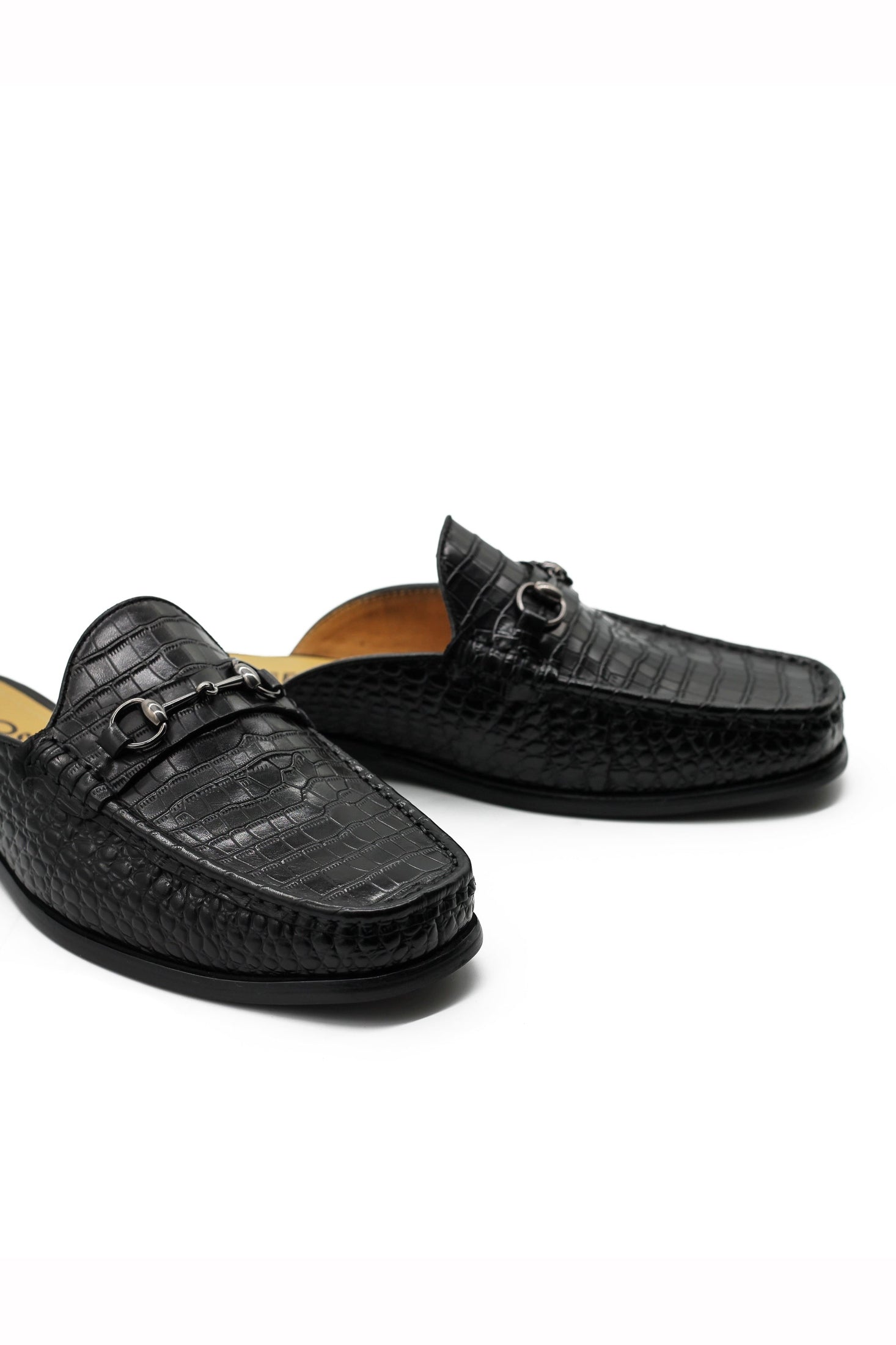 Black Leather Backless Mules Half Shoes