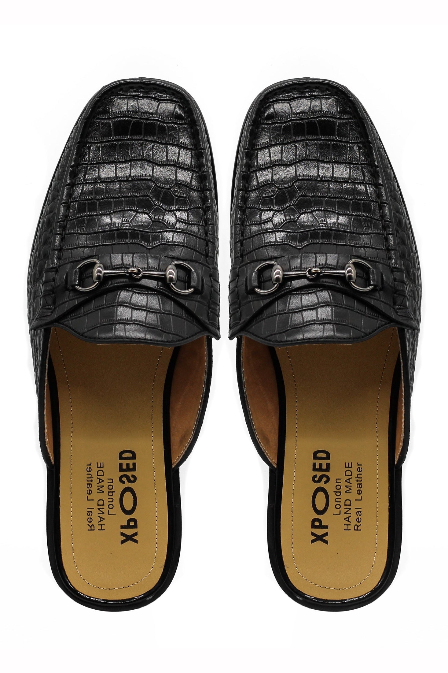 Black Leather Backless Mules Half Shoes