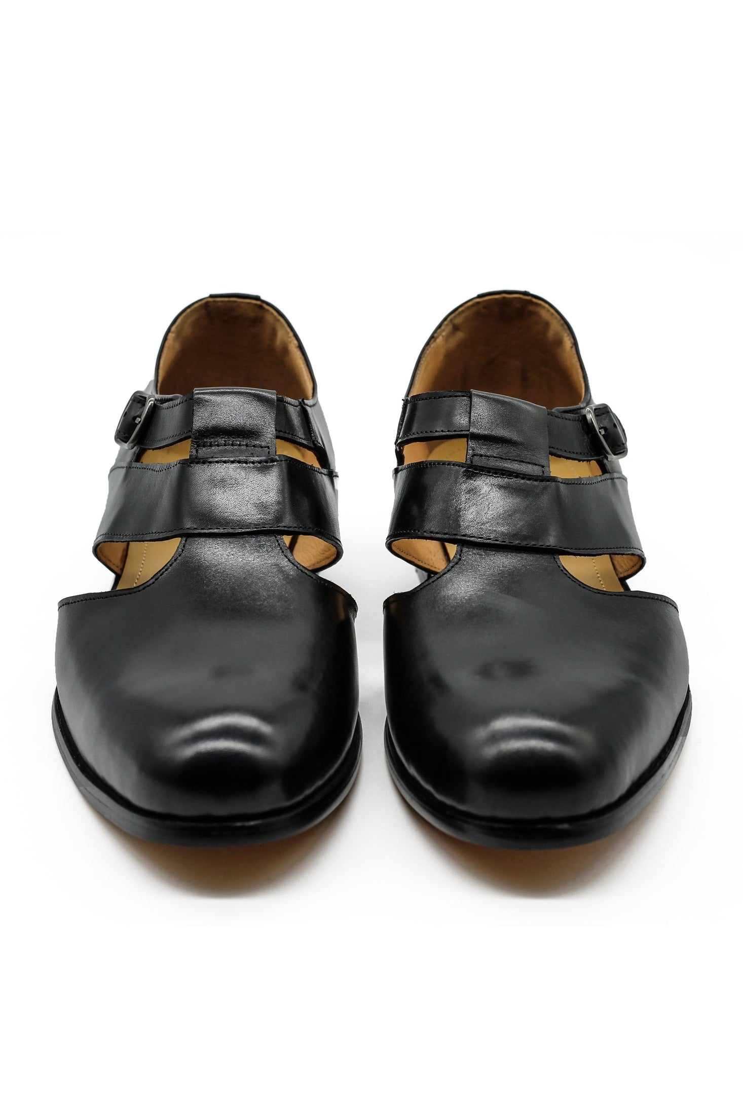 Polished Black Leather Sandals Closed Toe Shoes