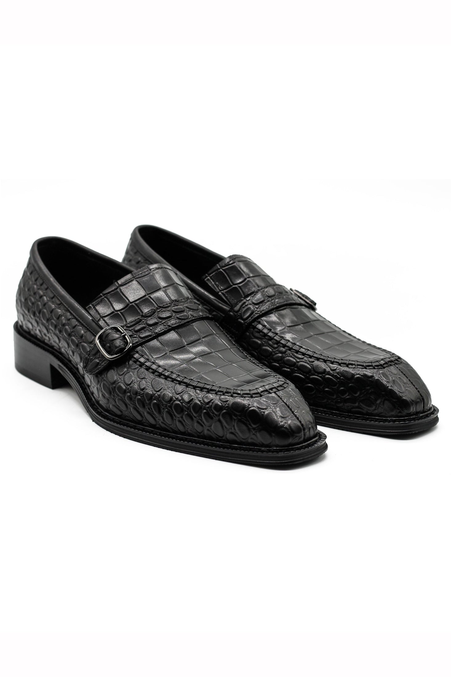Men’s Slip-on Loafers Black Croco Embossed Leather