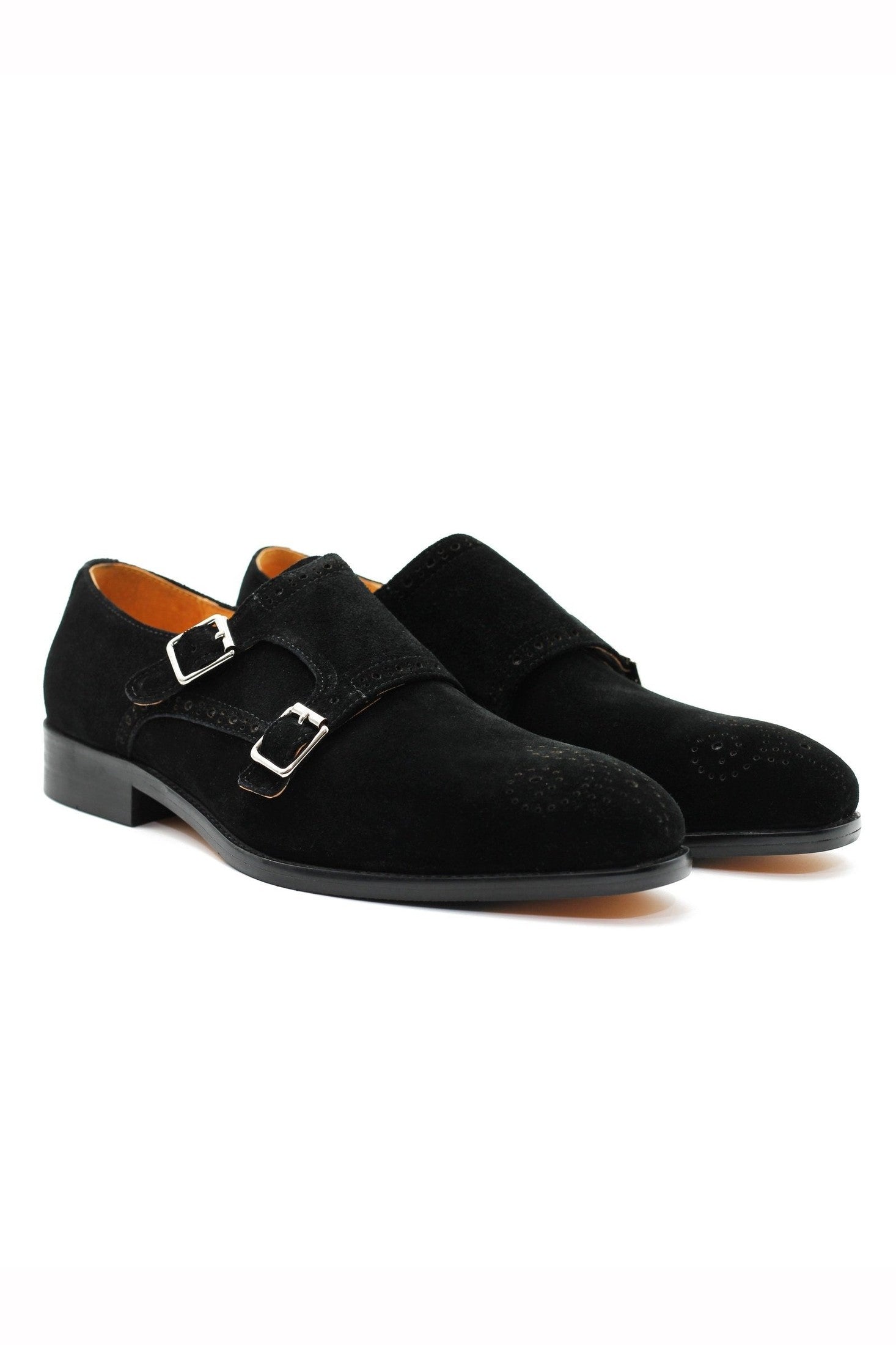 BLACK SUEDE DOUBLE BUCKLE MONKS