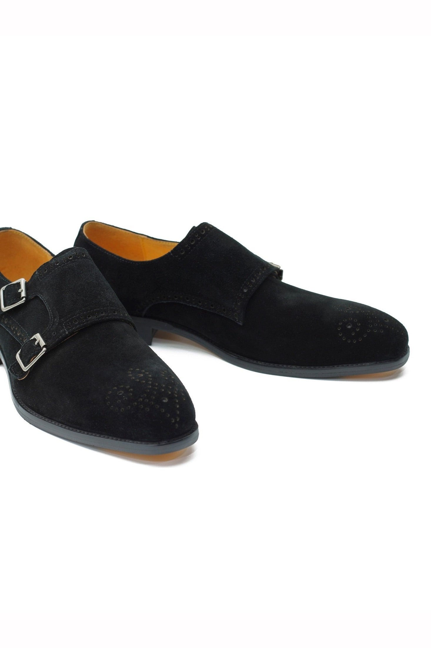 BLACK SUEDE DOUBLE BUCKLE MONKS