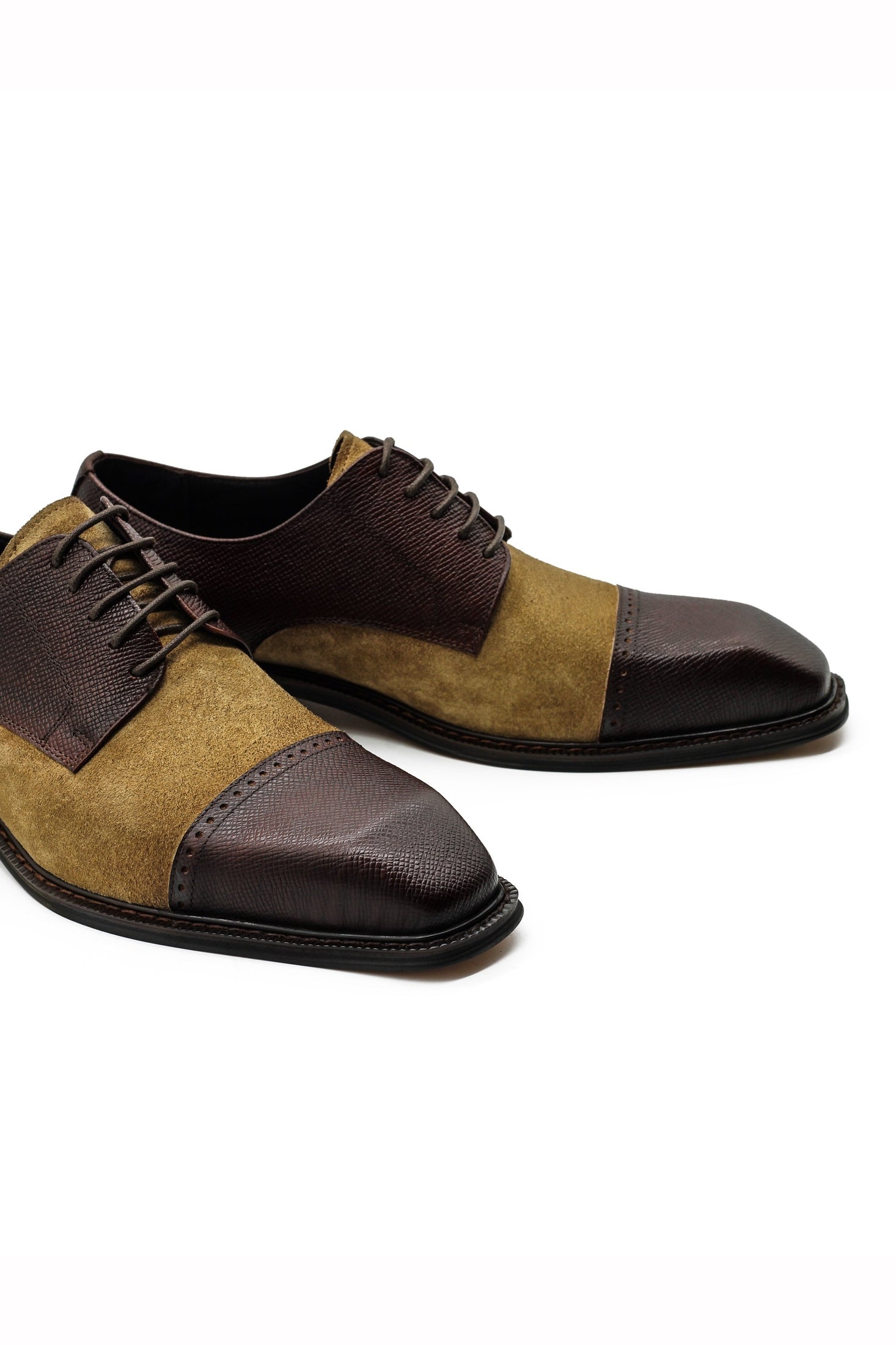 Retro Brown Leather & Suede Lace Up Derby Shoes